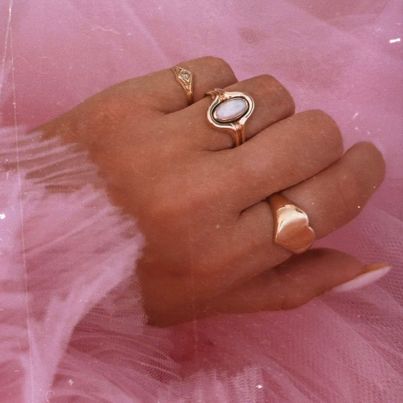 9ct gold bezel set opal chunky ring