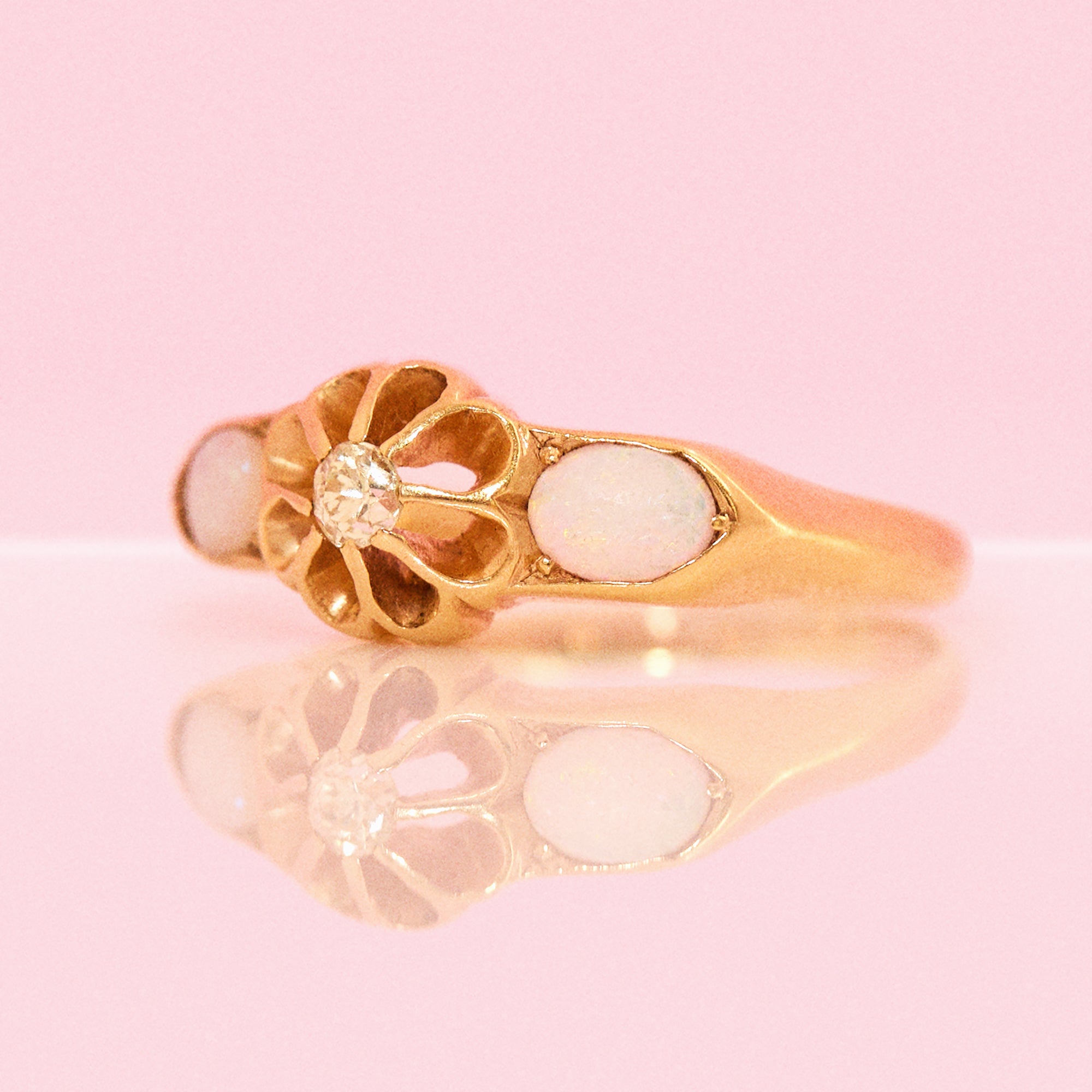 18ct gold opal and diamond buttercup ring