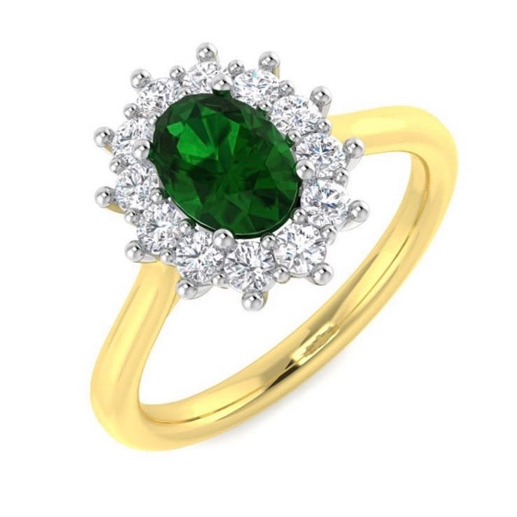 18ct gold 0.66ct oval emerald and 0.36ct diamond cluster ring