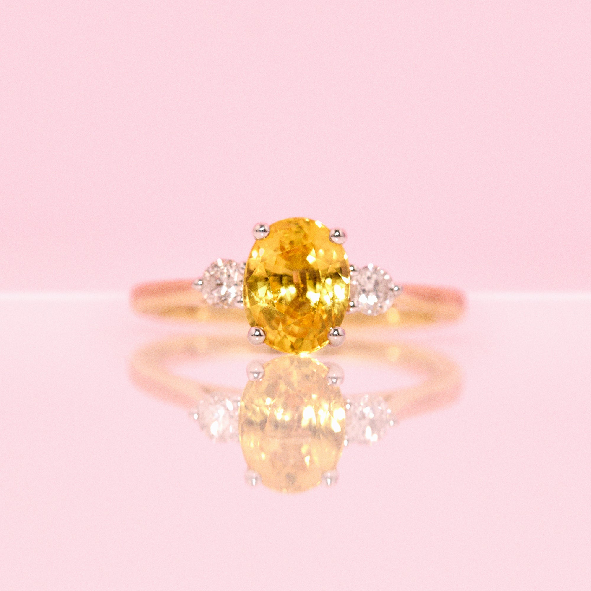 9ct gold yellow sapphire and diamond three stone ring (made to order)