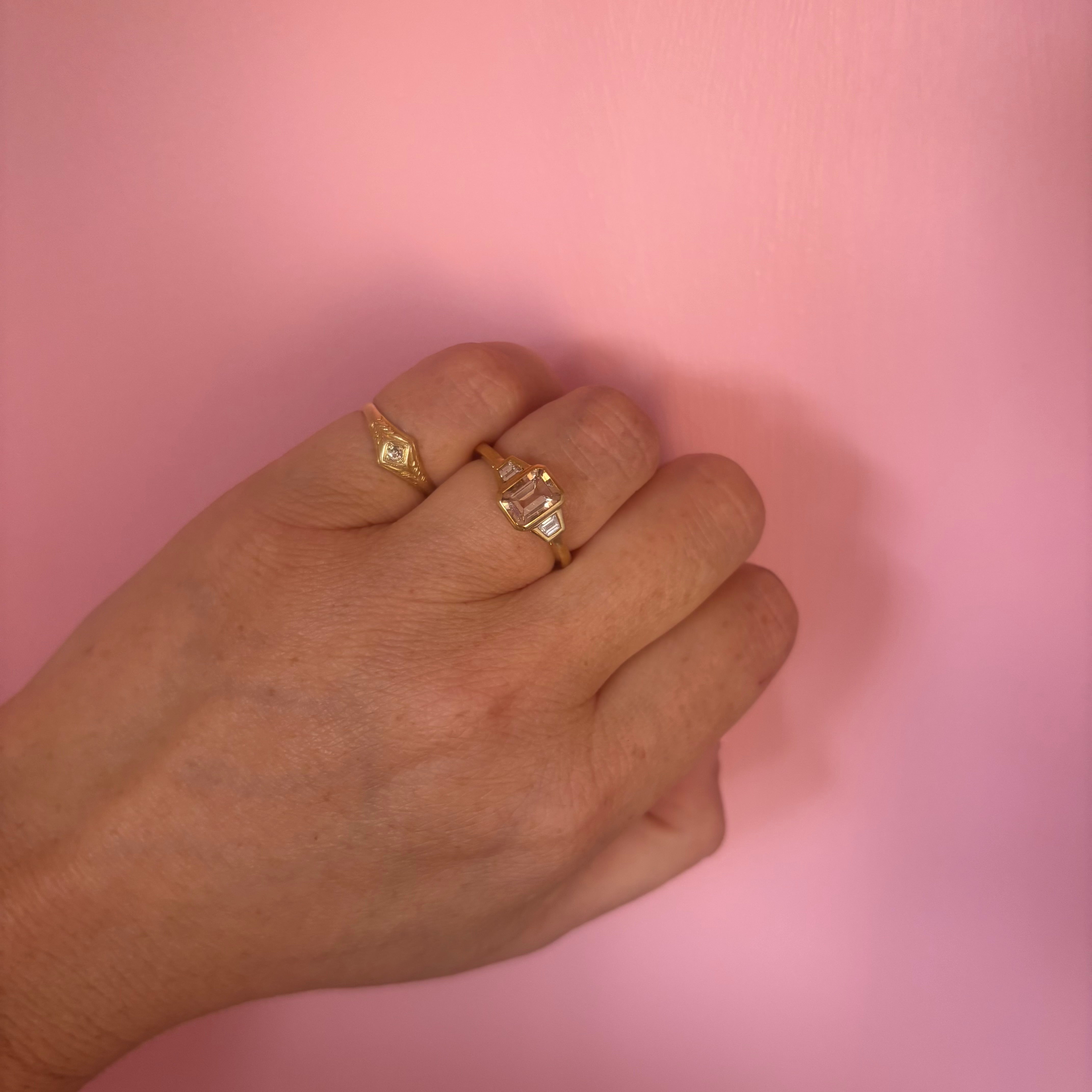 9ct gold emerald cut 0.74ct morganite and 0.22ct diamond ring