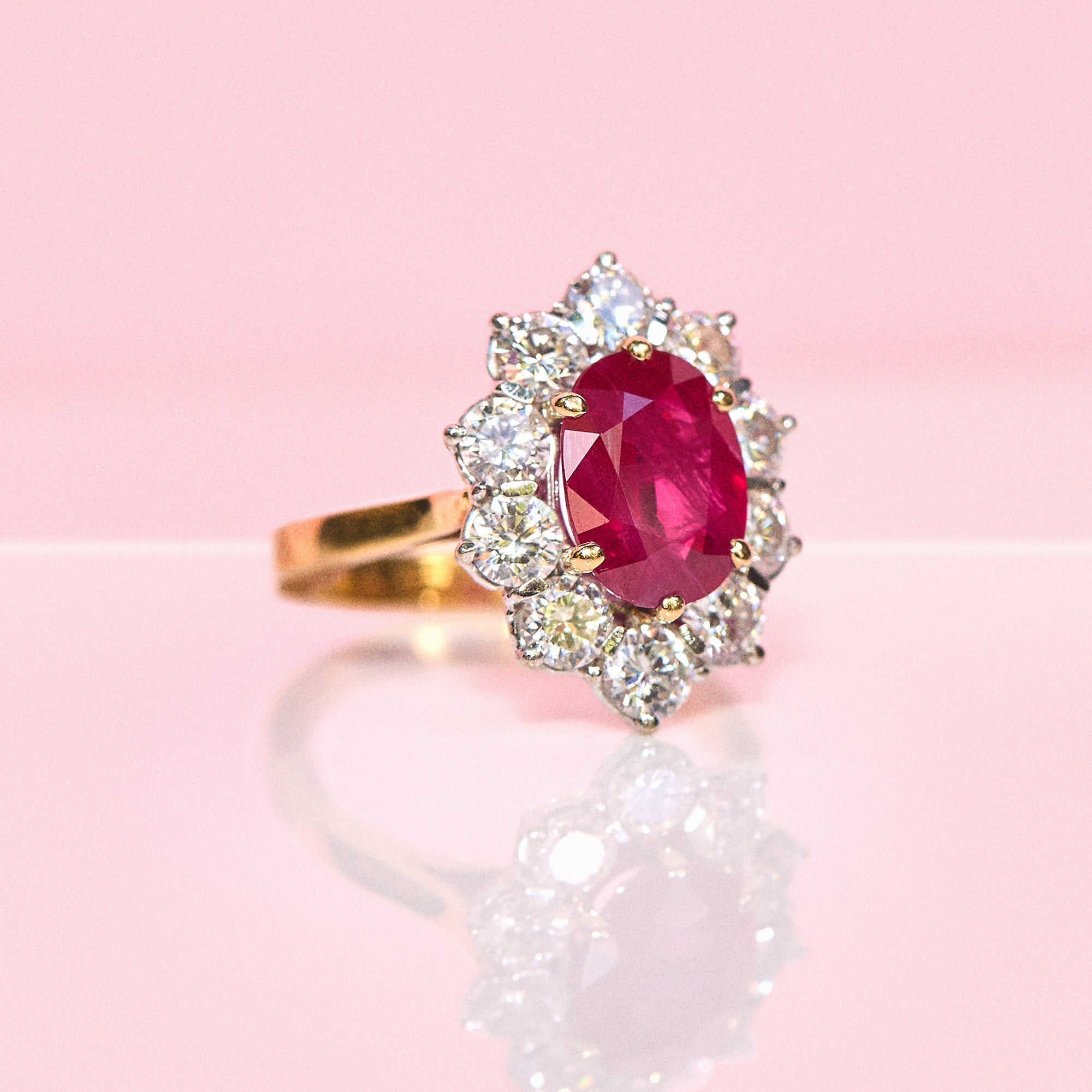 18ct gold 2.60ct ruby and diamond cluster ring