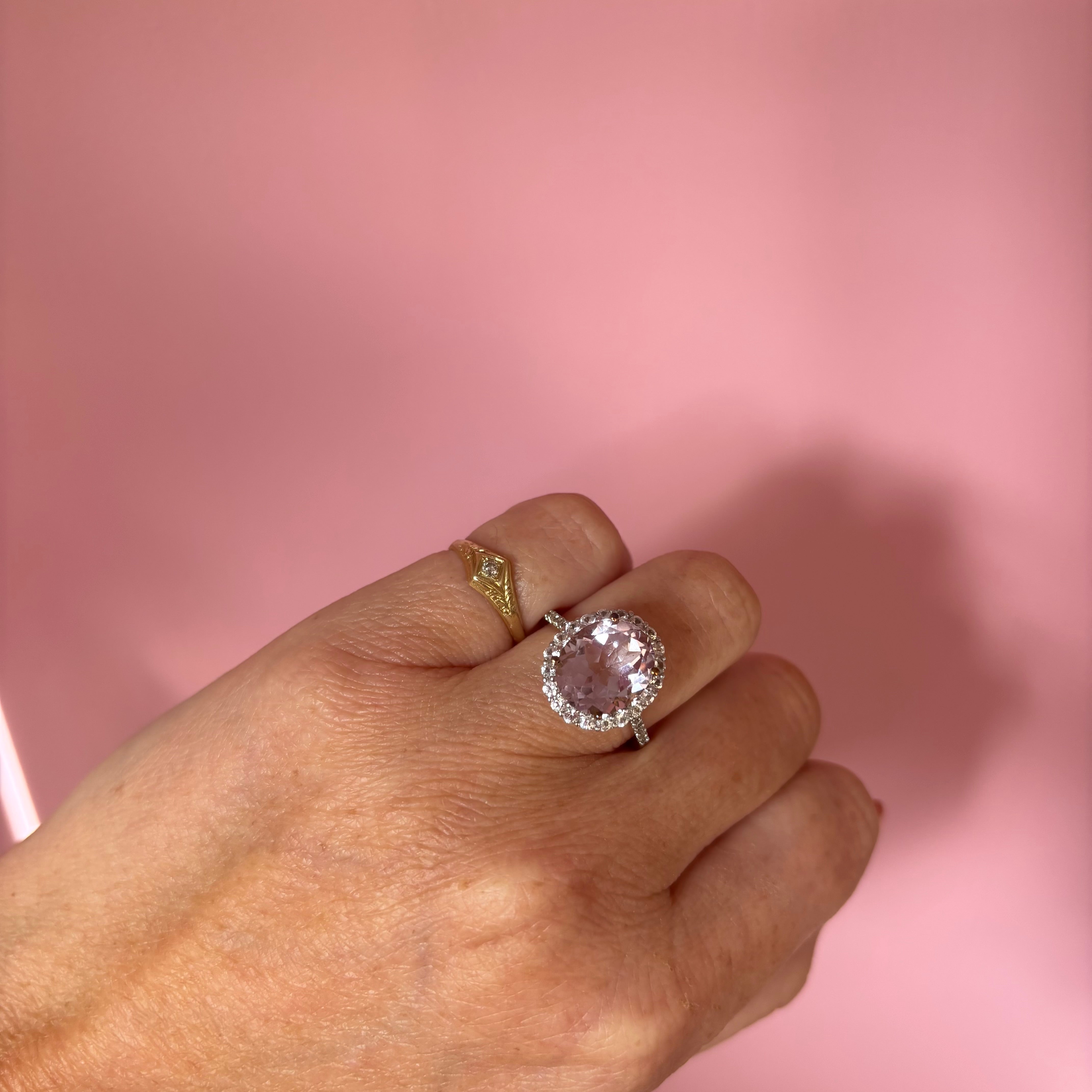 9ct gold amethyst and diamond cluster ring