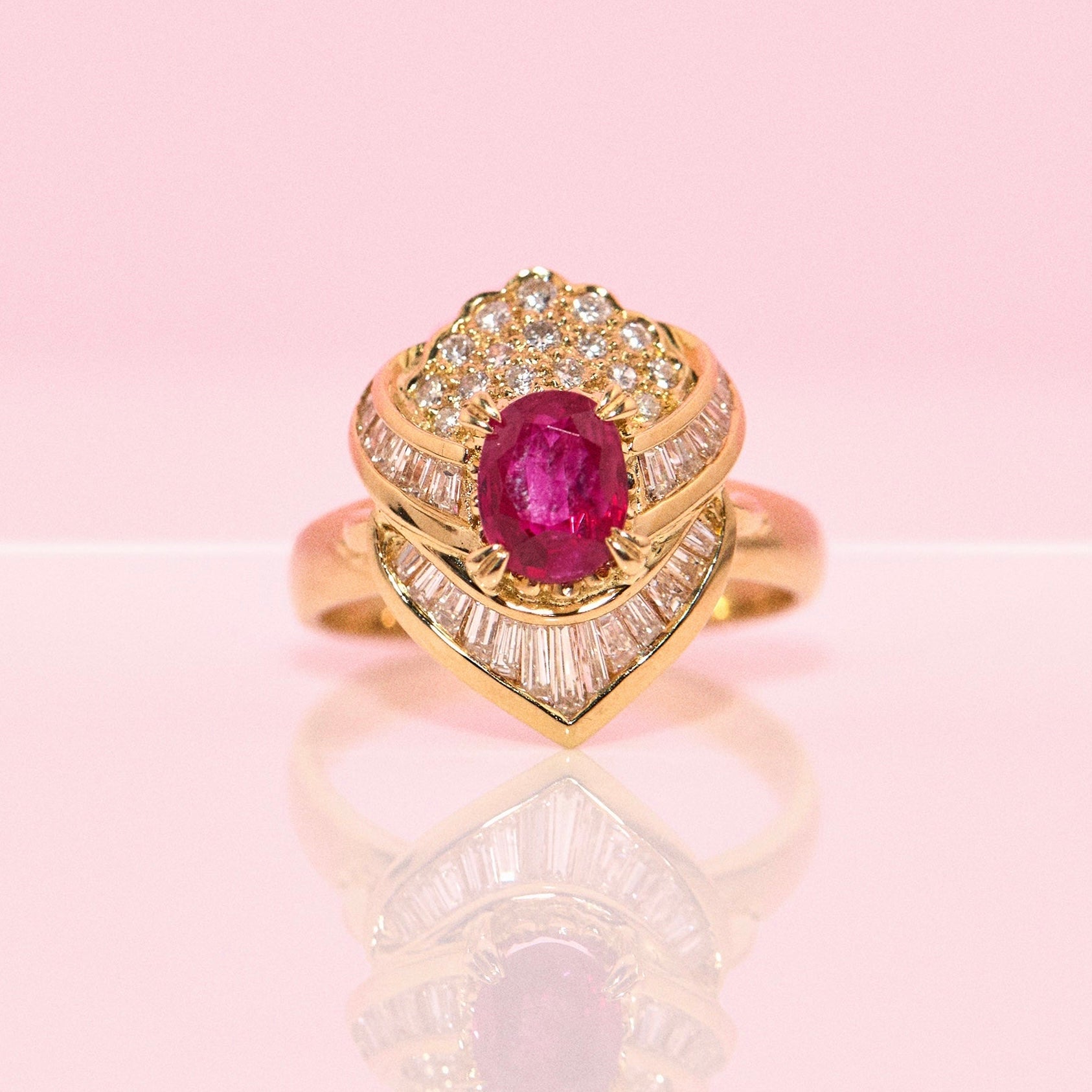 18ct gold ruby and diamond cluster ring