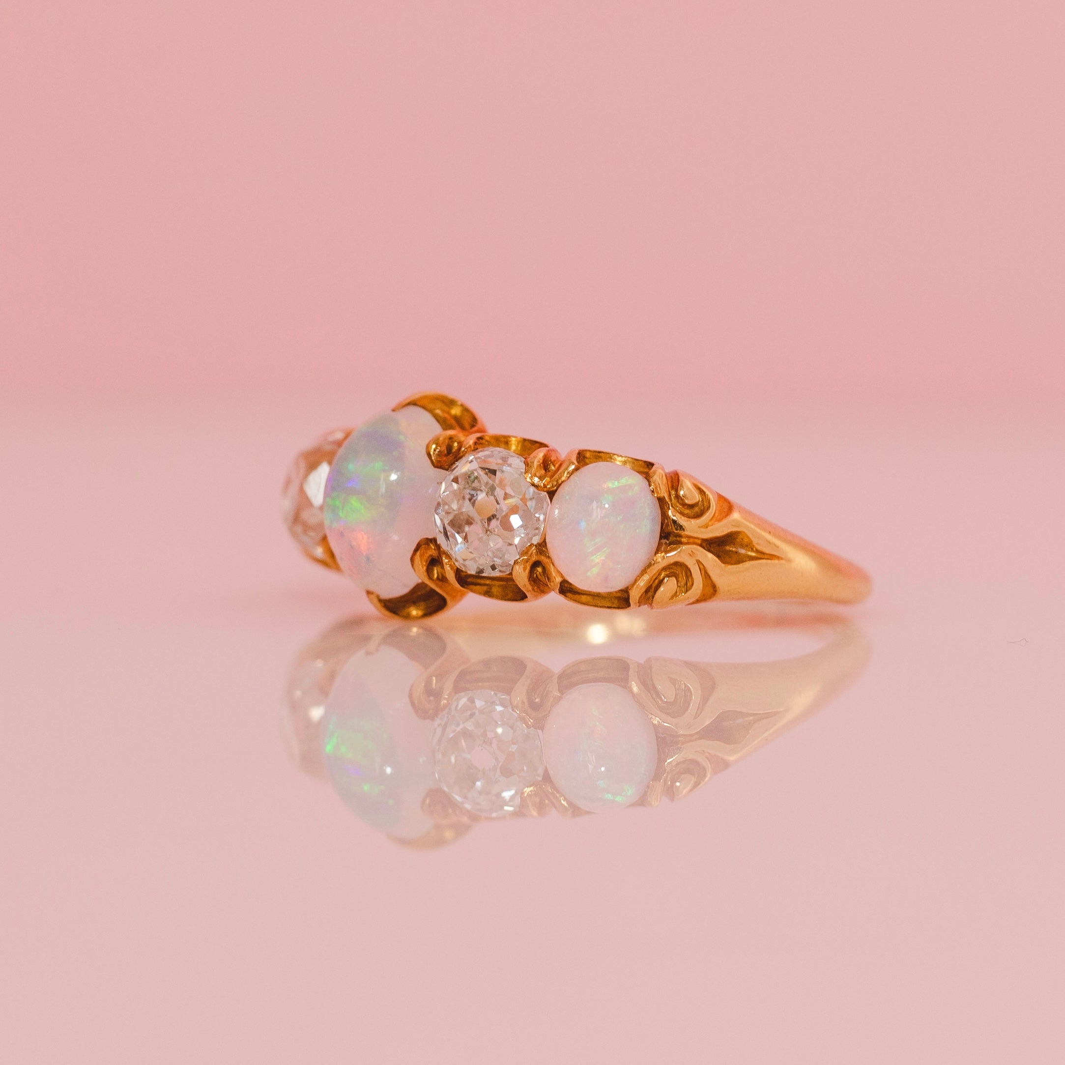 18ct gold opal and diamond five stone ring