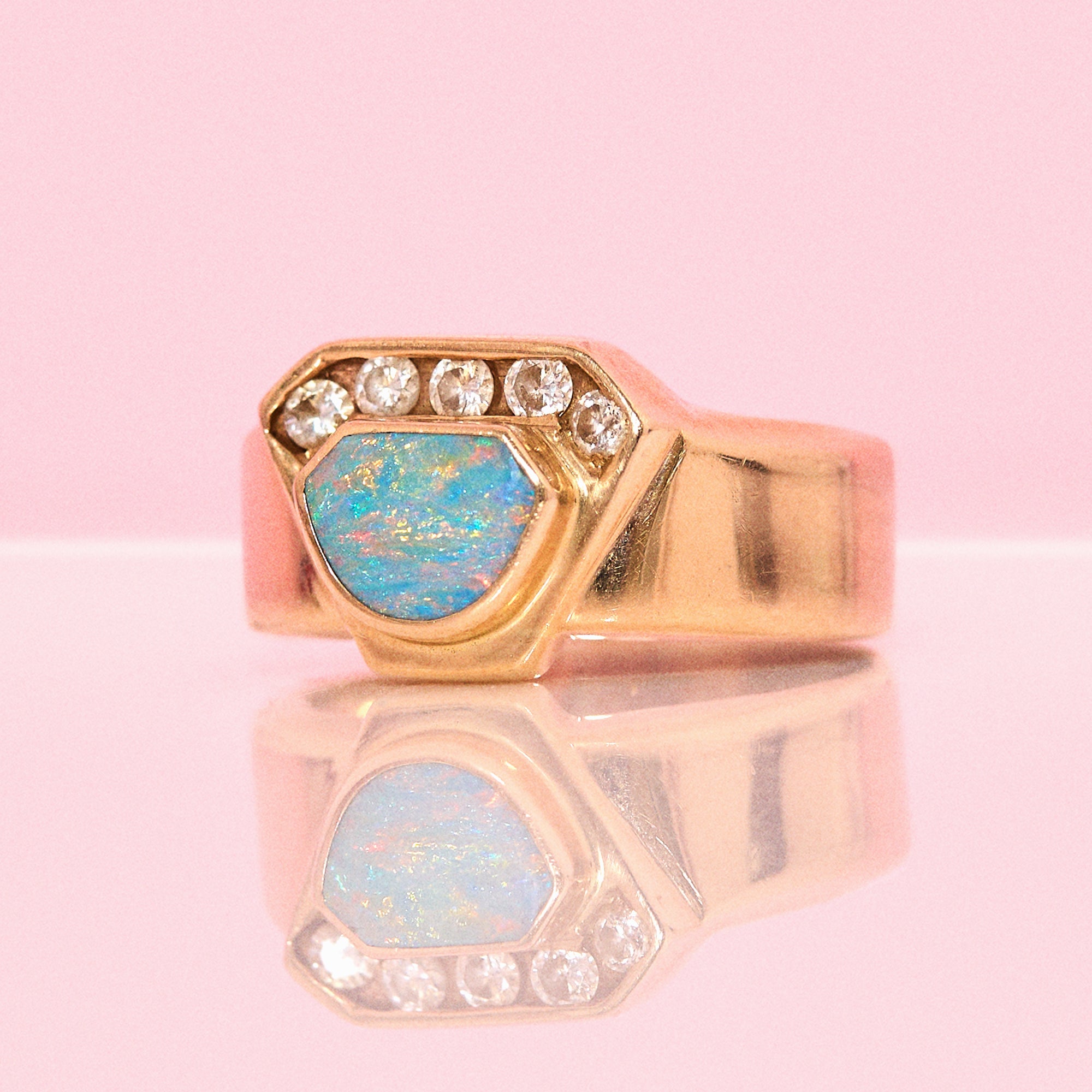 14ct gold Australian fire opal and diamond ‘crown’ ring