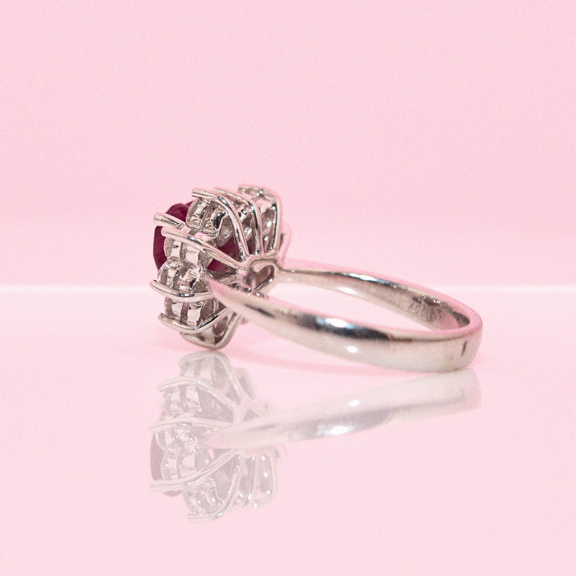 18ct white gold 1.61ct heart-shaped ruby and diamond cluster ring