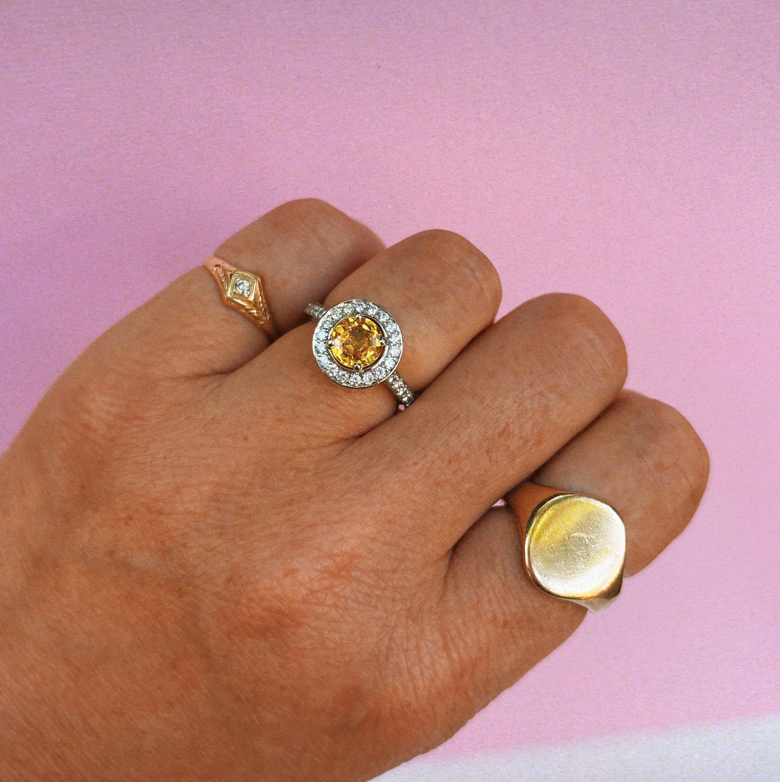 Platinum 1.05ct yellow sapphire and diamond halo ring