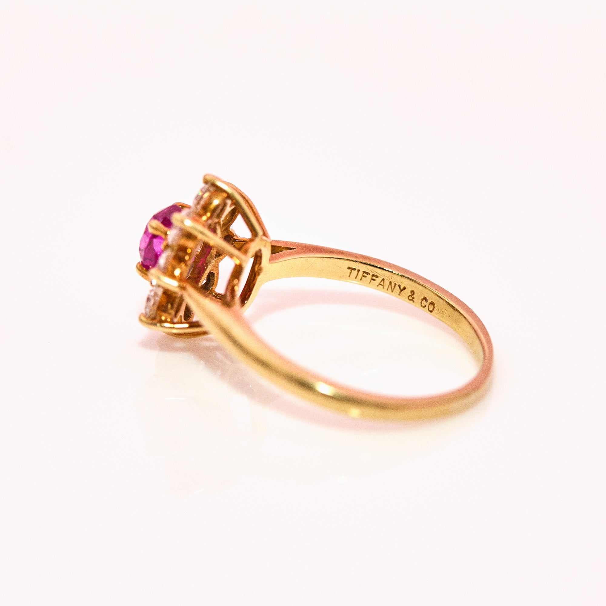 18ct gold Tiffany and Co ruby and diamond cluster ring