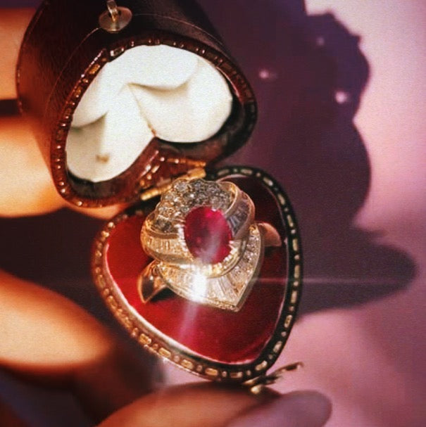 18ct gold ruby and diamond cluster ring