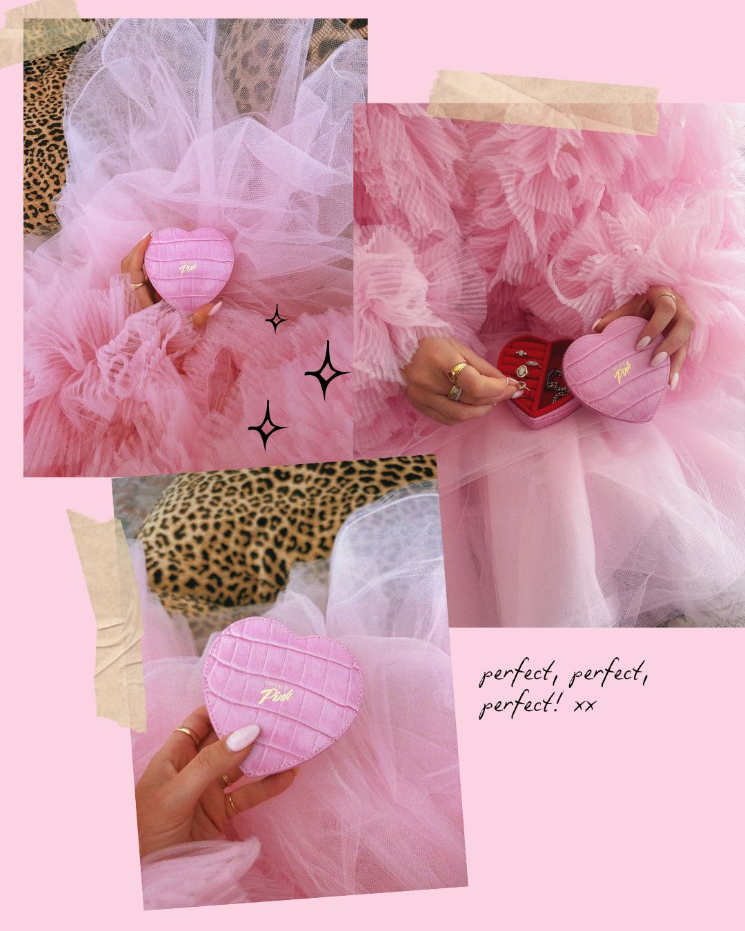 Heart-shaped pink faux croc and red velvet jewellery box (large)