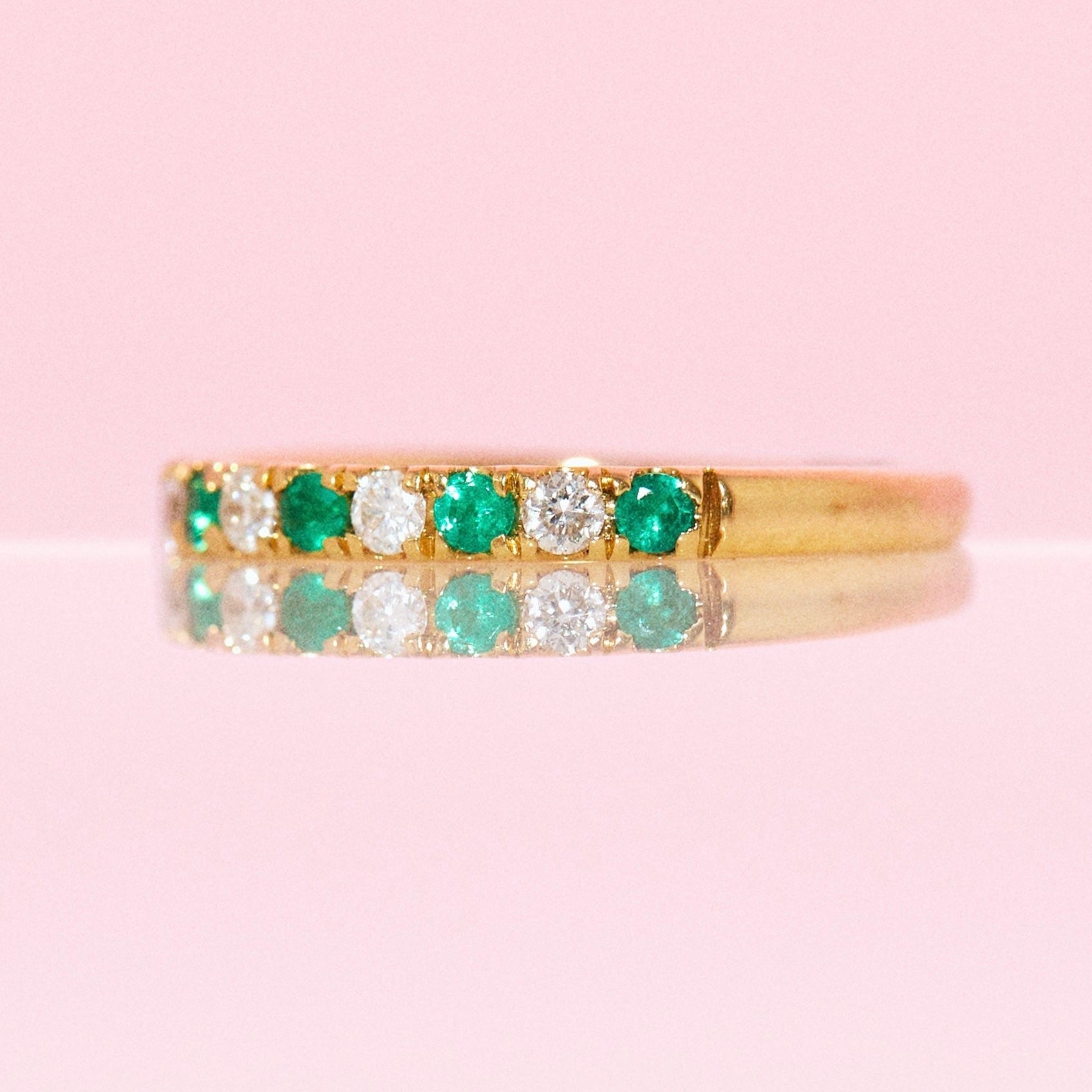 18ct yellow gold emerald and diamond half eternity ring (made to order)
