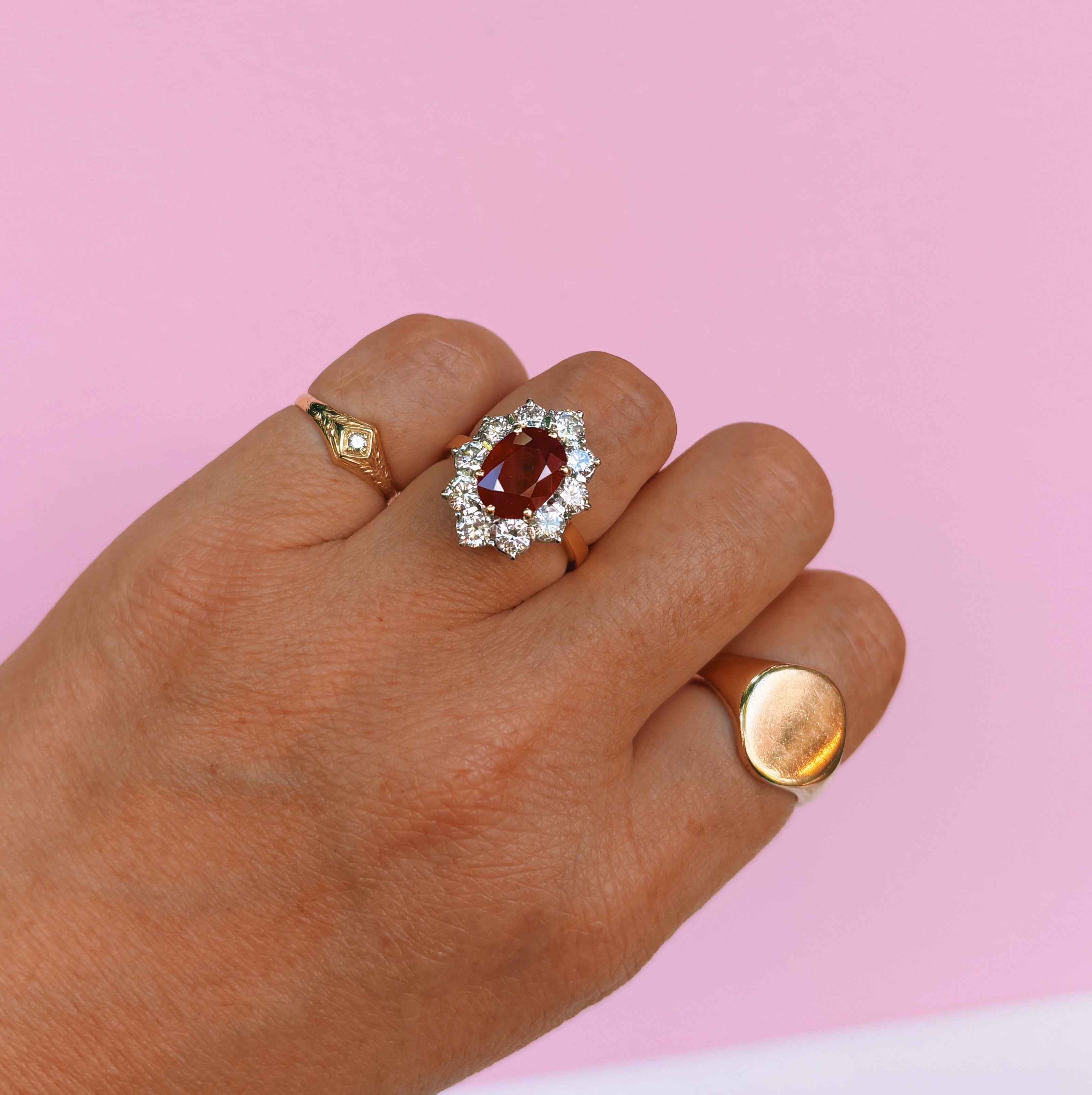 18ct gold 2.60ct ruby and diamond cluster ring