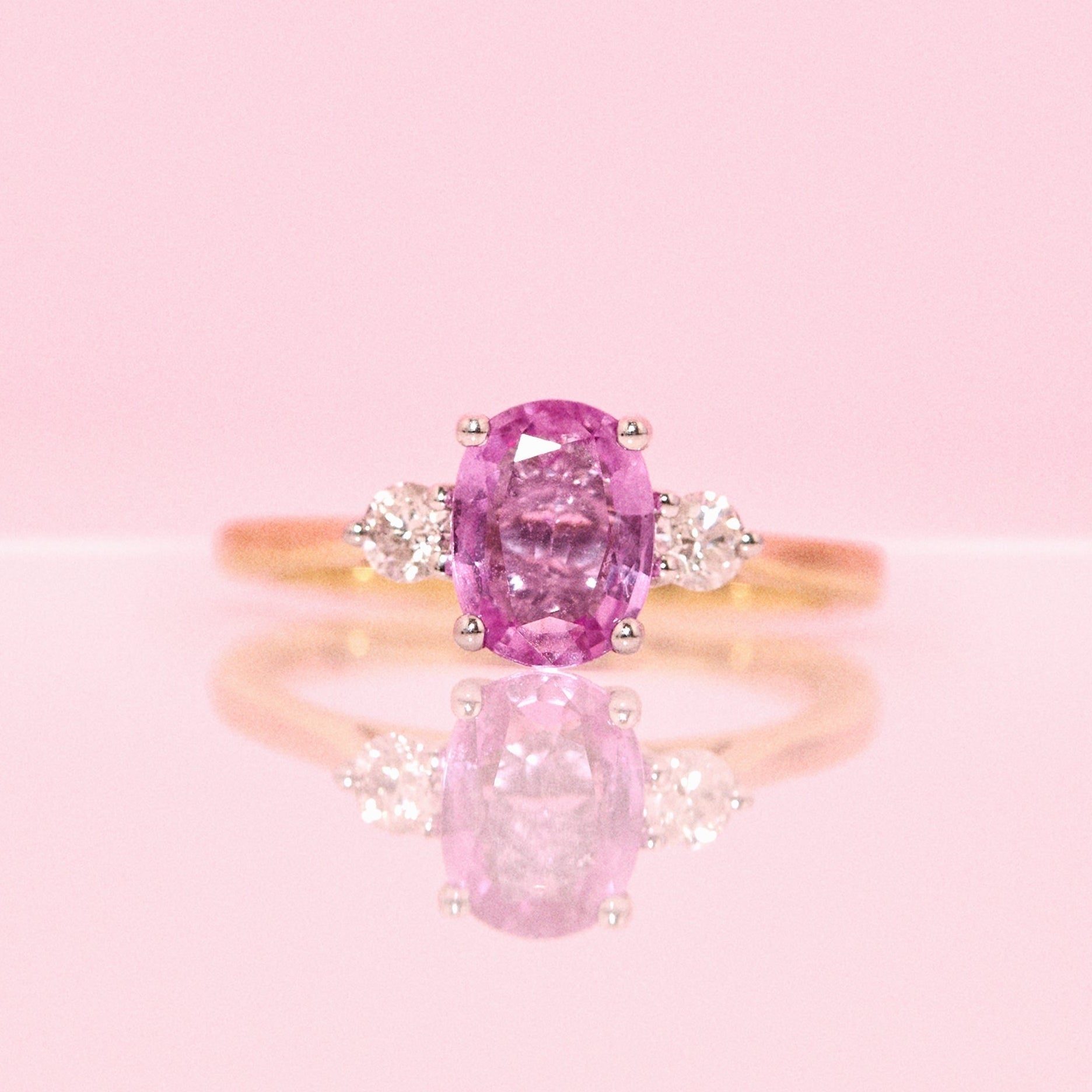 9ct gold 1.51ct ruby and 0.39ct diamond three stone ring (made to order)