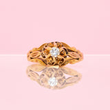 18ct gold solitaire carved diamond ring
