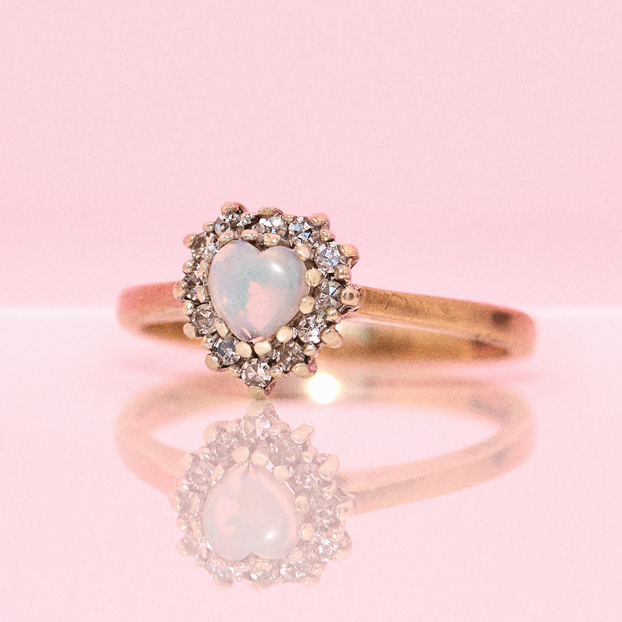 9ct gold heart-shaped opal and diamond cluster ring