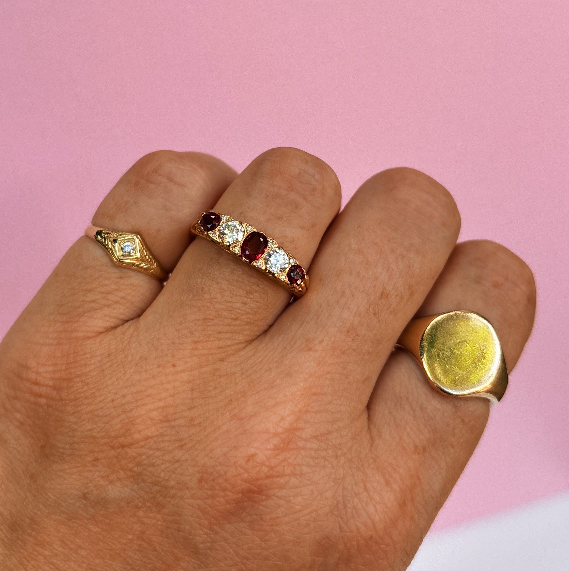 18ct gold ruby and diamond five stone ring