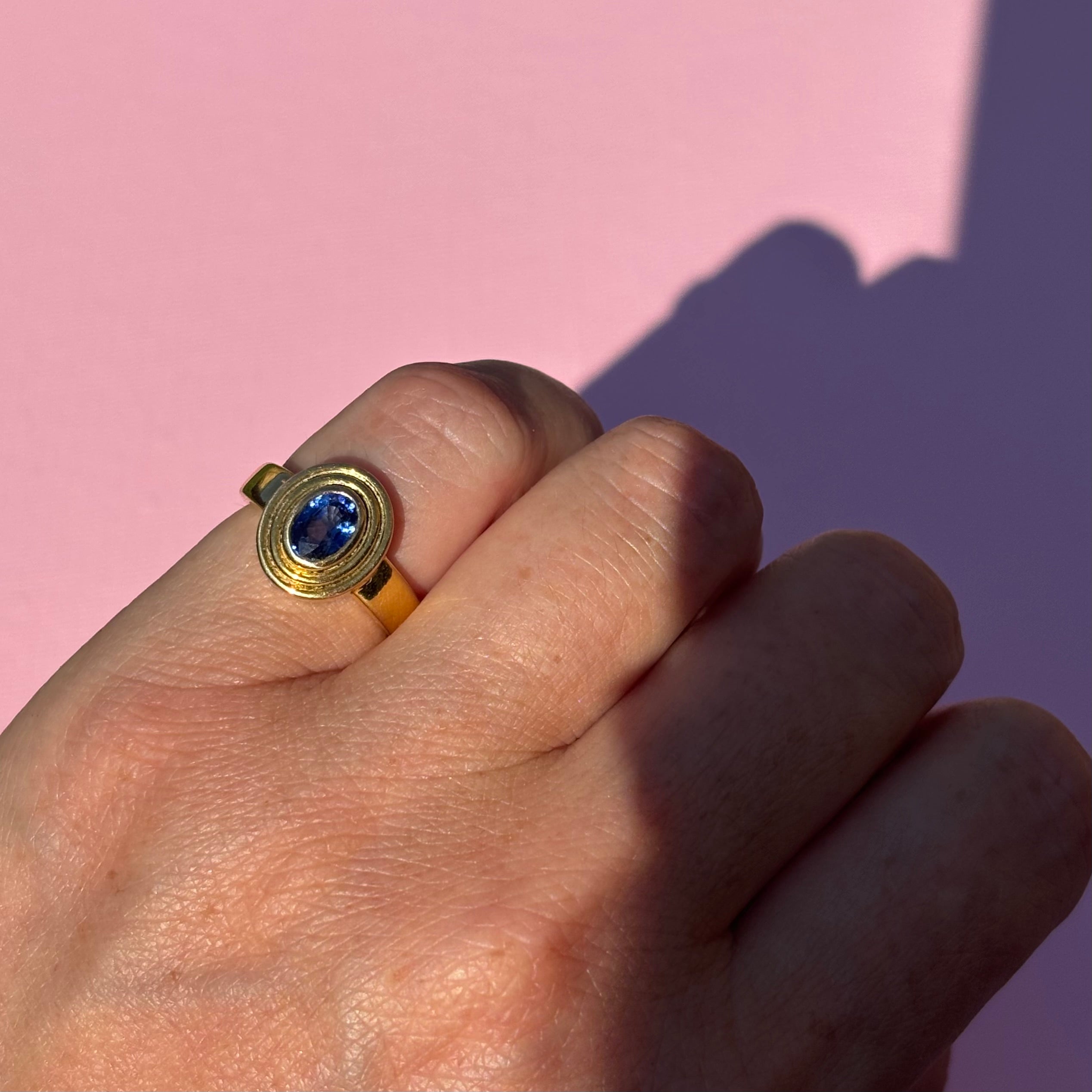 14ct gold sapphire bezel set ring