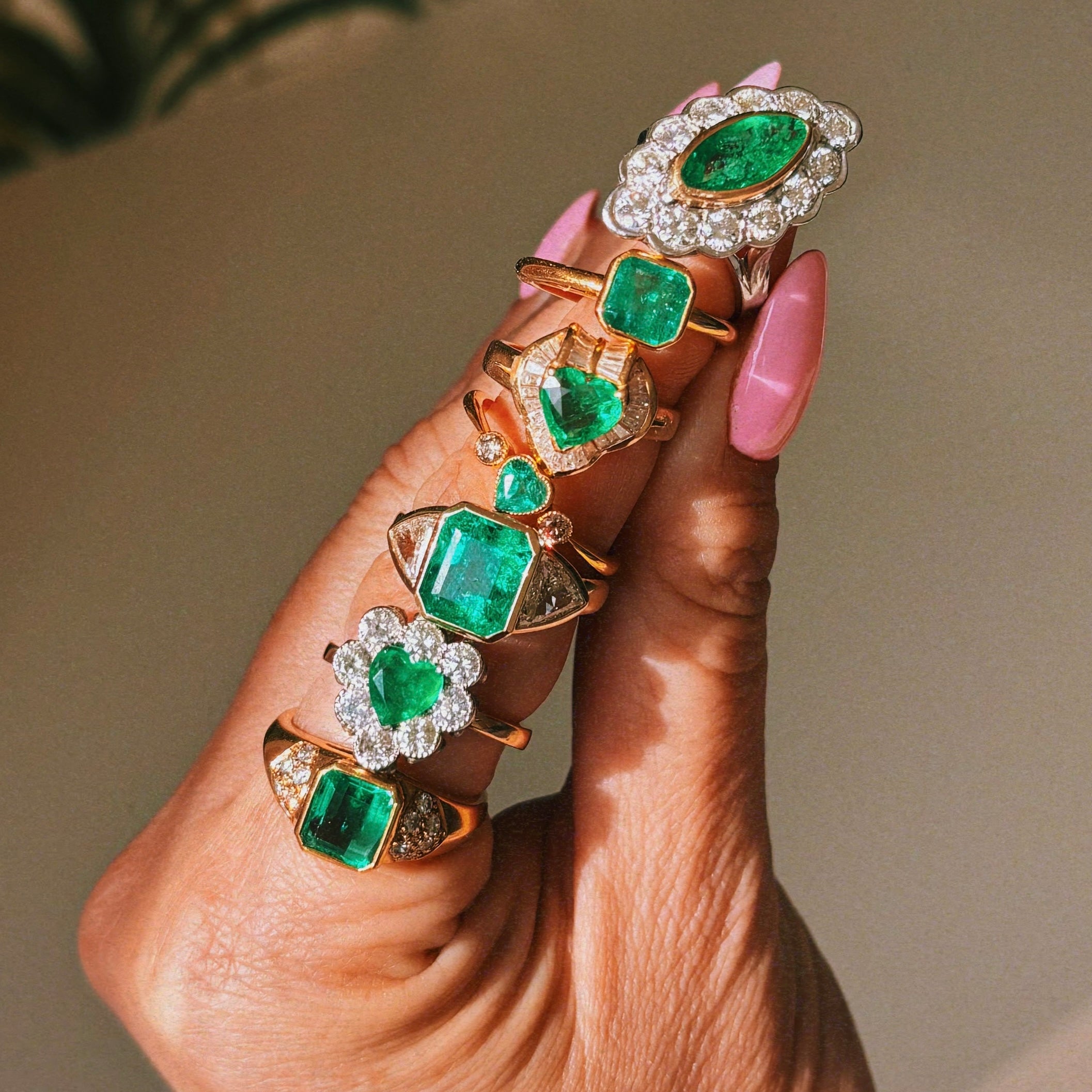 18ct white gold bezel set marquise emerald and diamond ring