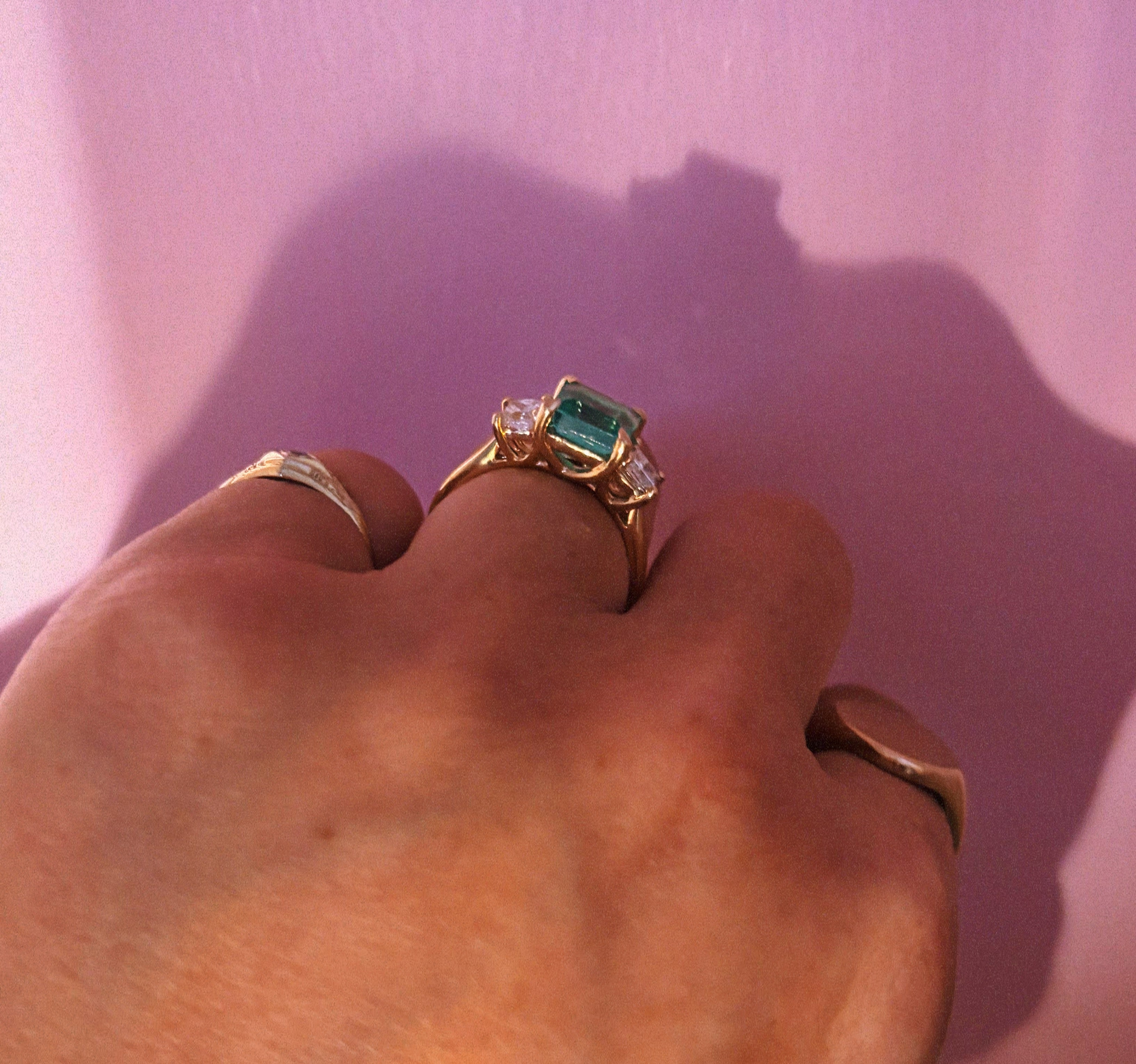 18ct gold 1.65ct Columbian emerald and diamond three stone ring (made to order)