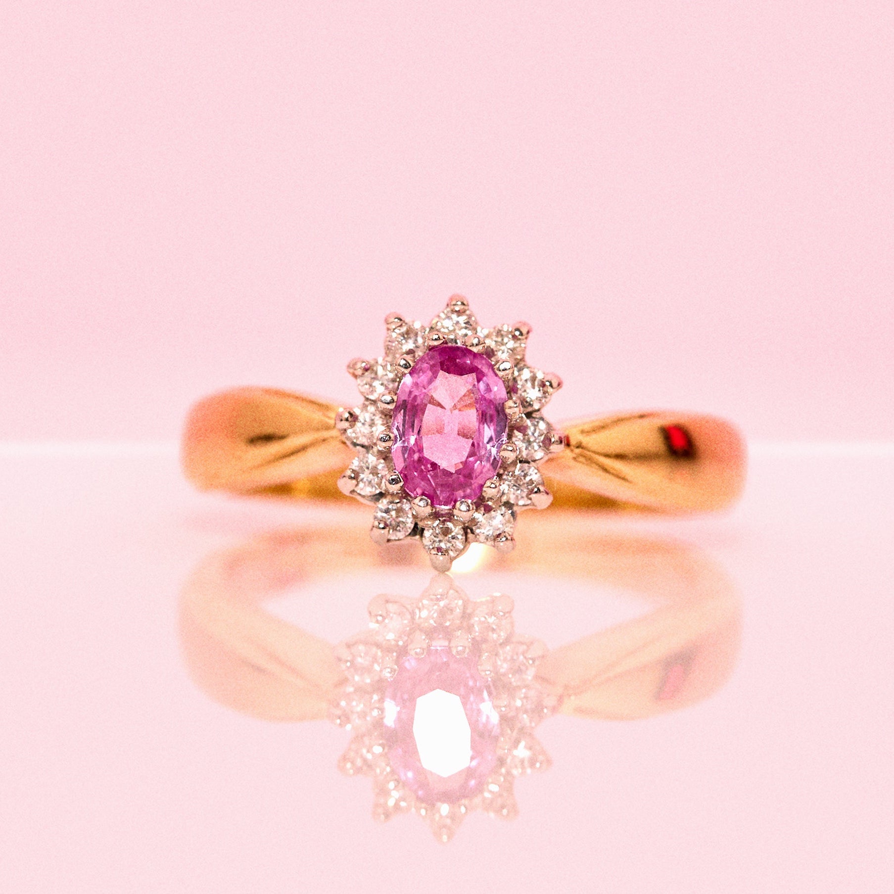 18ct gold pink sapphire and diamond cluster ring