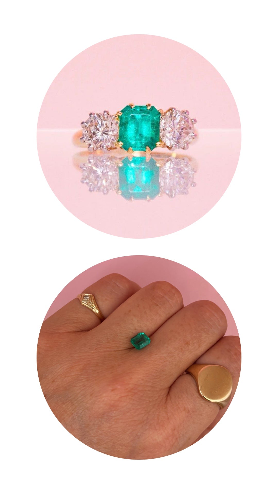 18ct gold emerald and diamond three stone ring (made to order)