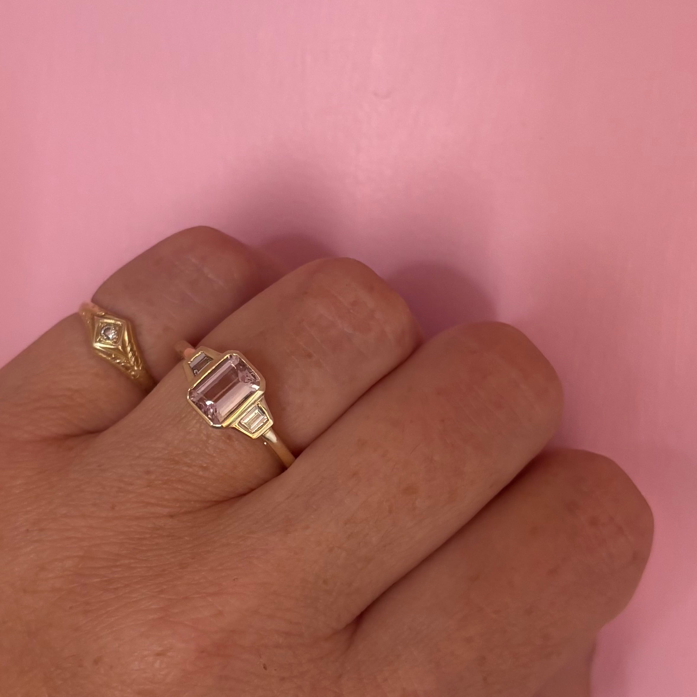 9ct gold emerald cut 1.0ct tourmaline and 0.22ct diamond ring
