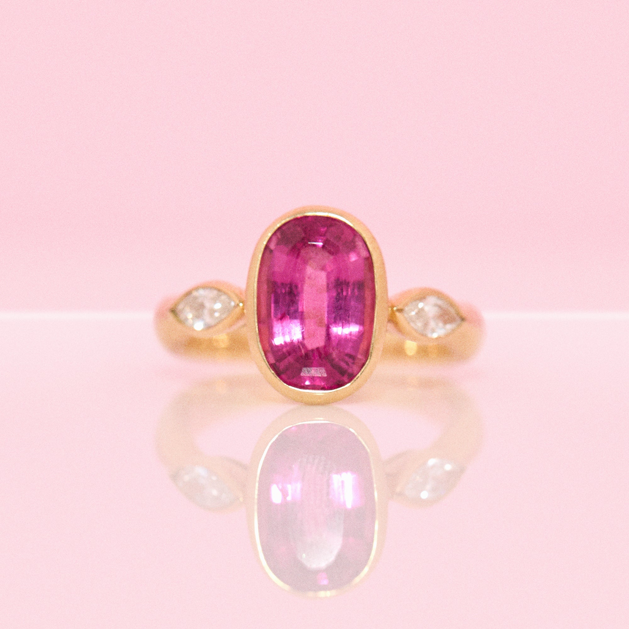 18ct gold pink tourmaline and diamond ring