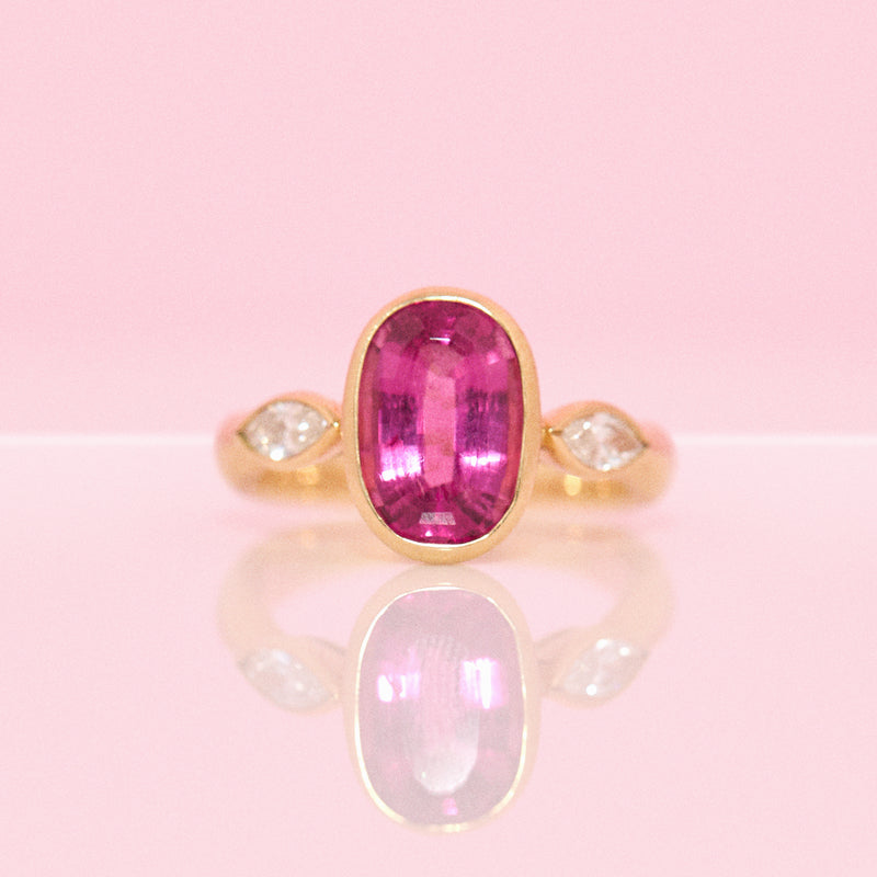 18ct gold pink tourmaline and diamond ring