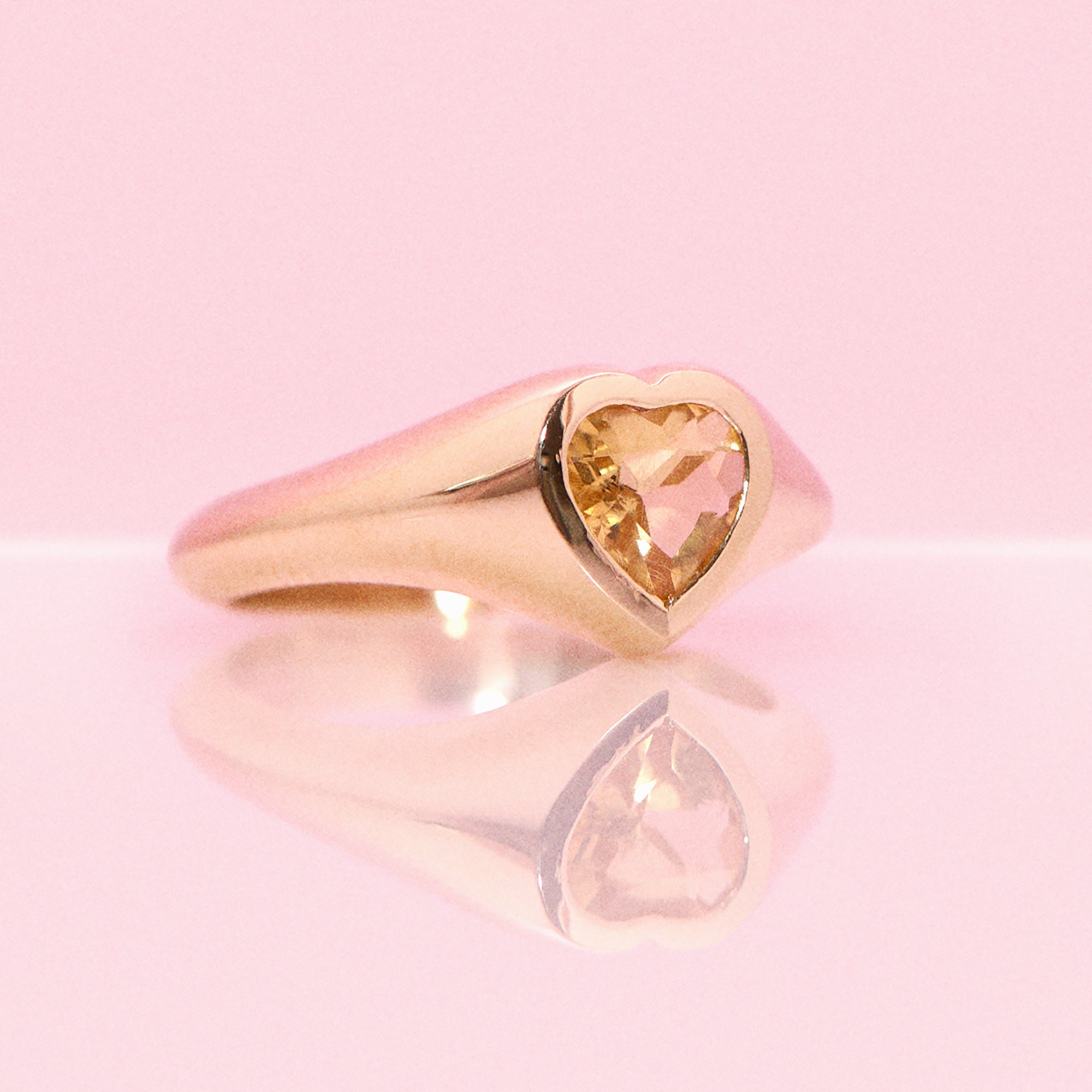 9ct gold heart shaped garnet signet pinky ring (made to order)