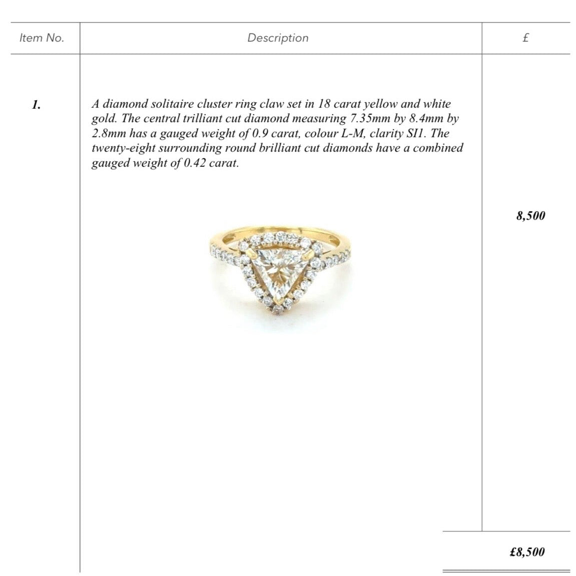 18ct gold 0.90ct trillion diamond ring