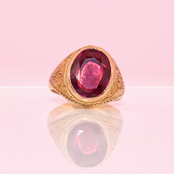 9ct gold ruby engraved ring