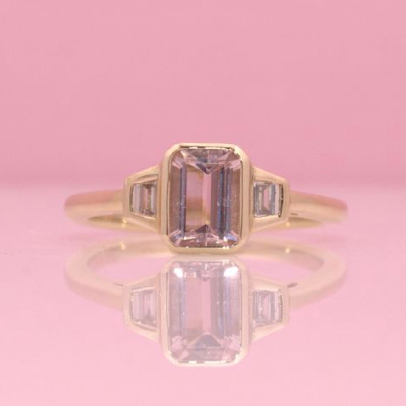 9ct gold emerald cut 1.0ct tourmaline and 0.22ct diamond ring