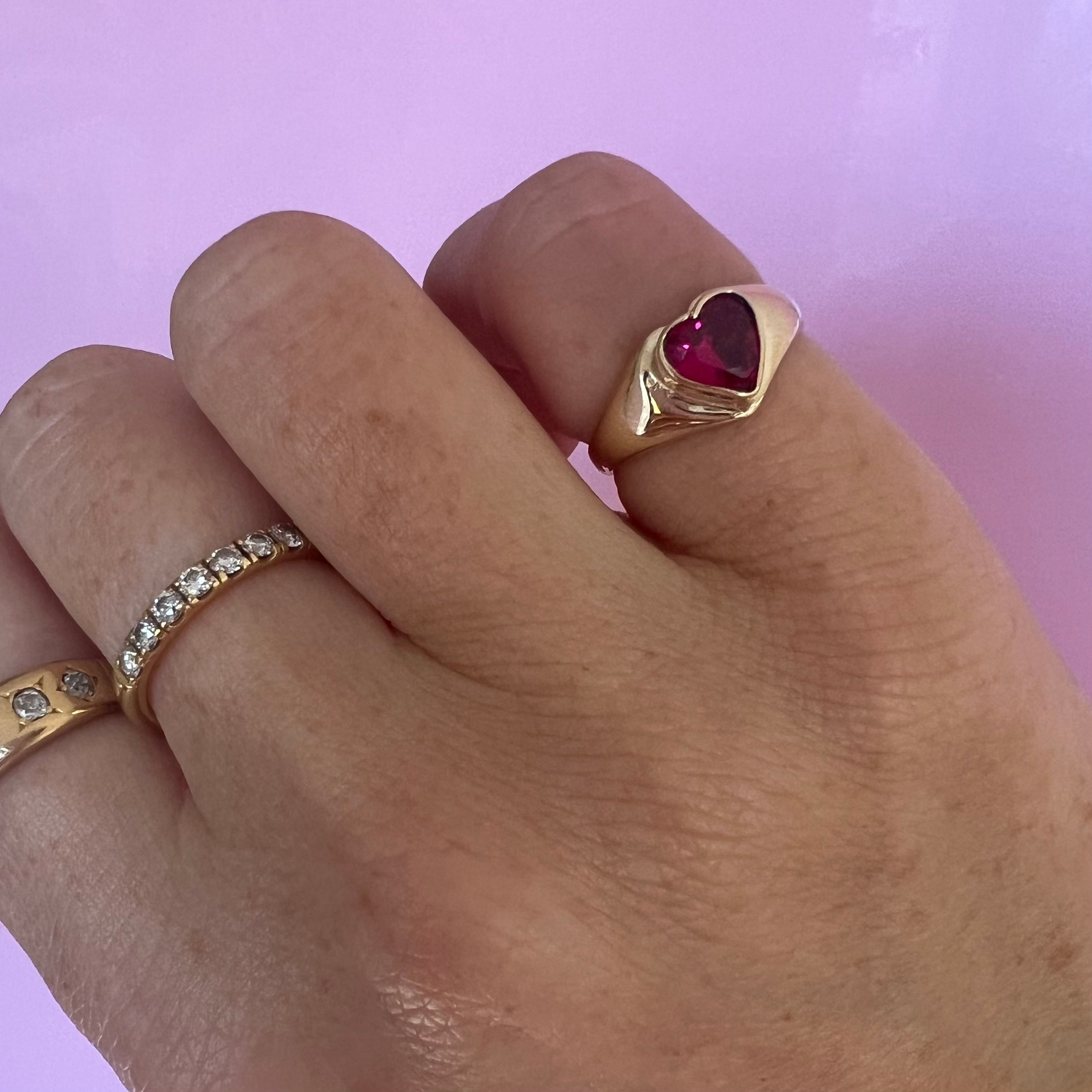 9ct gold heart-shaped ruby vintage signet ring (made to order)