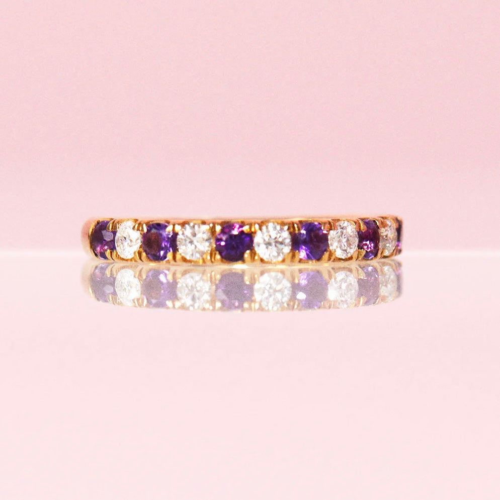18ct gold amethyst and diamond half-eternity ring (made to order)