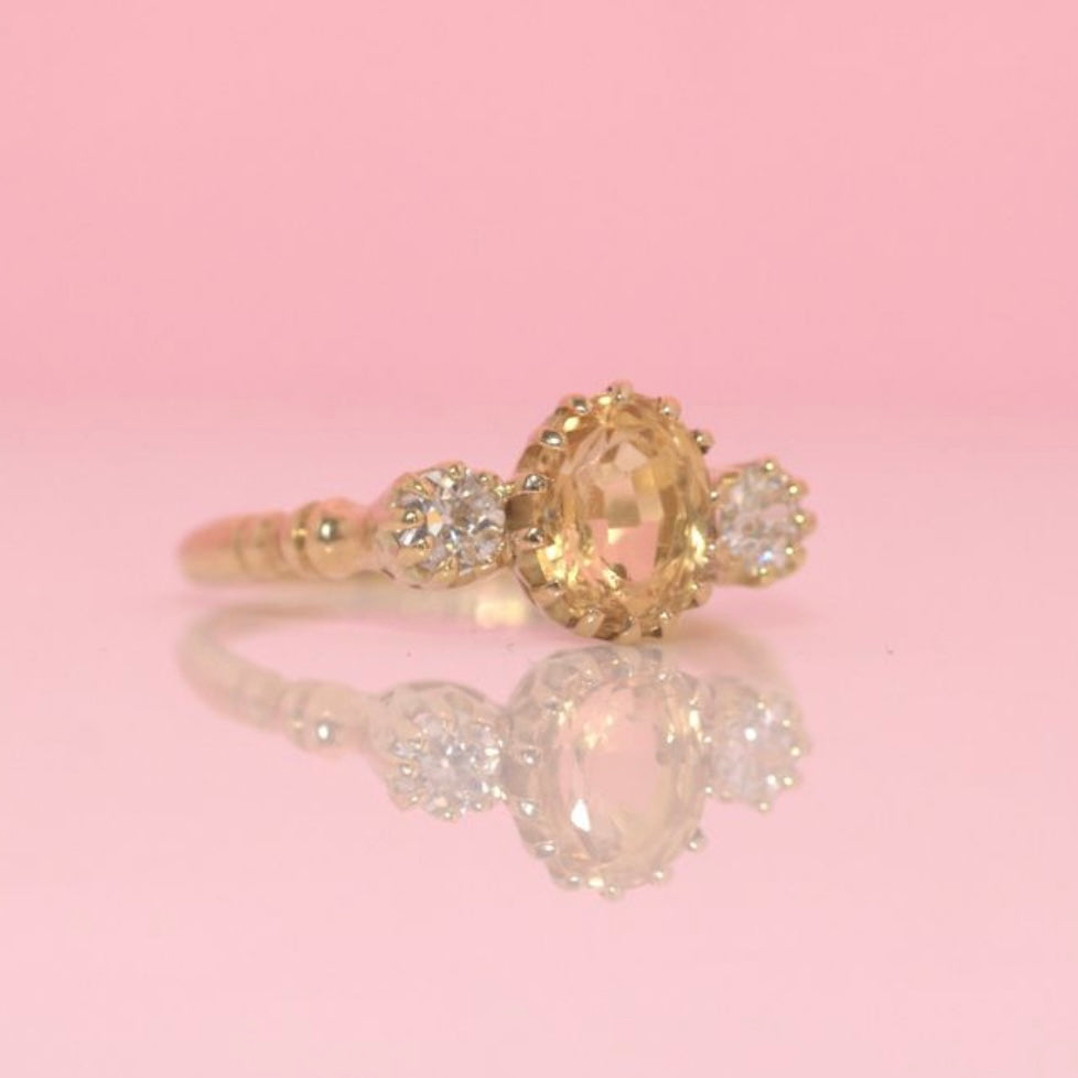 18ct gold citrine and diamond antique three stone ring