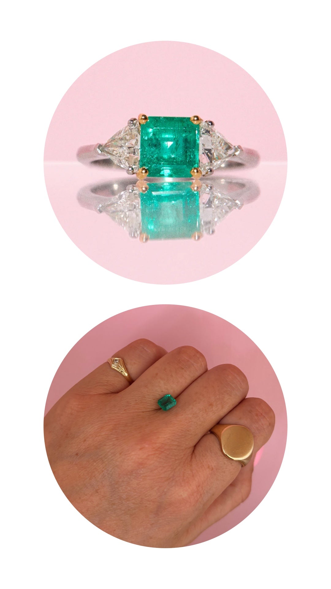 18ct gold emerald and diamond three stone ring (made to order)
