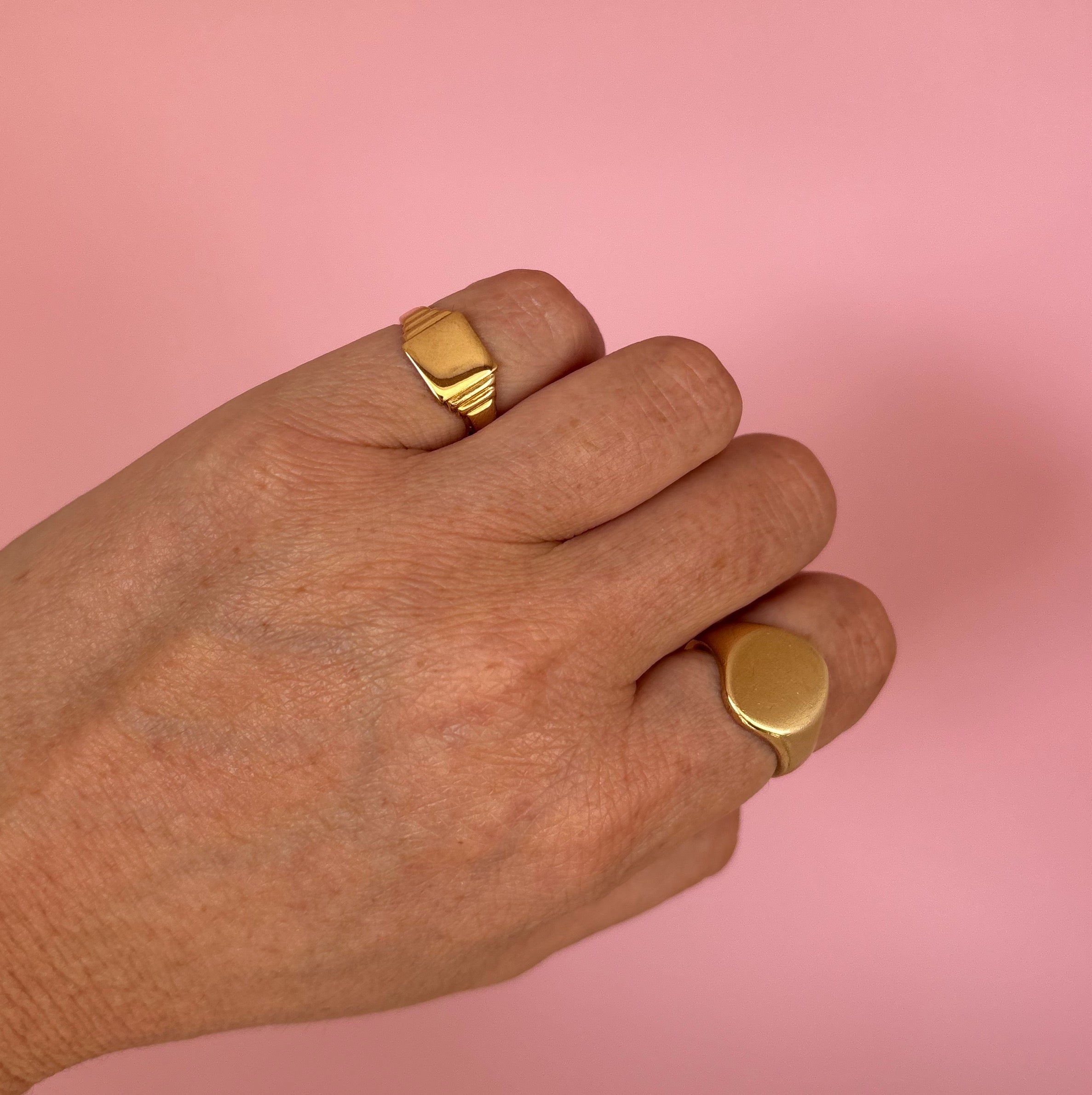 9ct gold bezel set heart shaped pink tourmaline signet ring from 1940