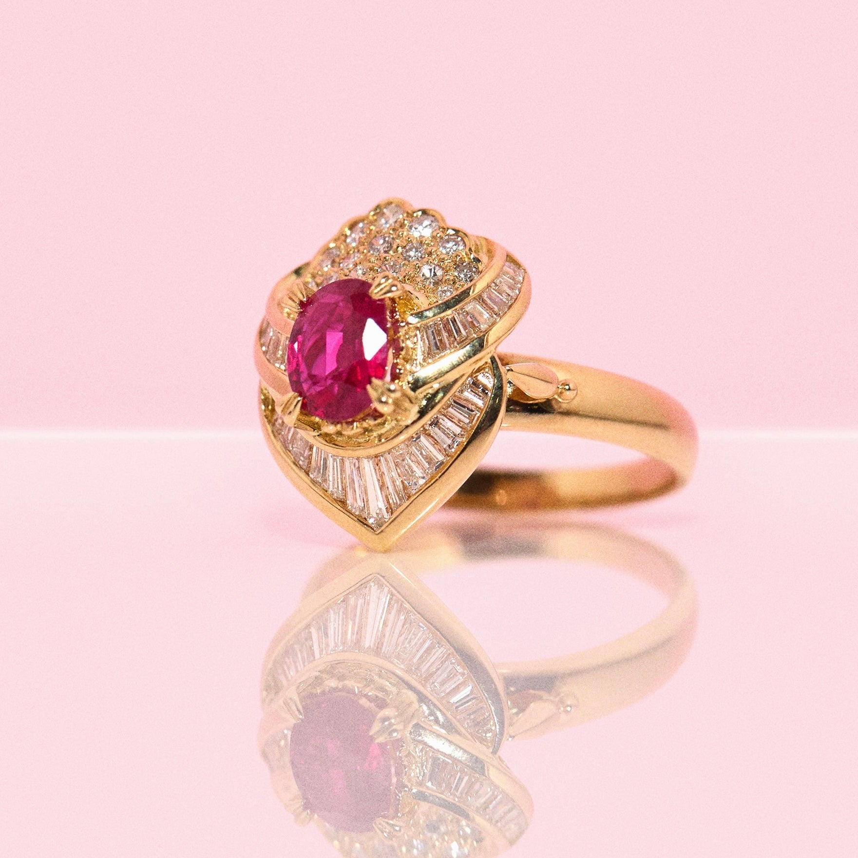 18ct gold ruby and diamond cluster ring