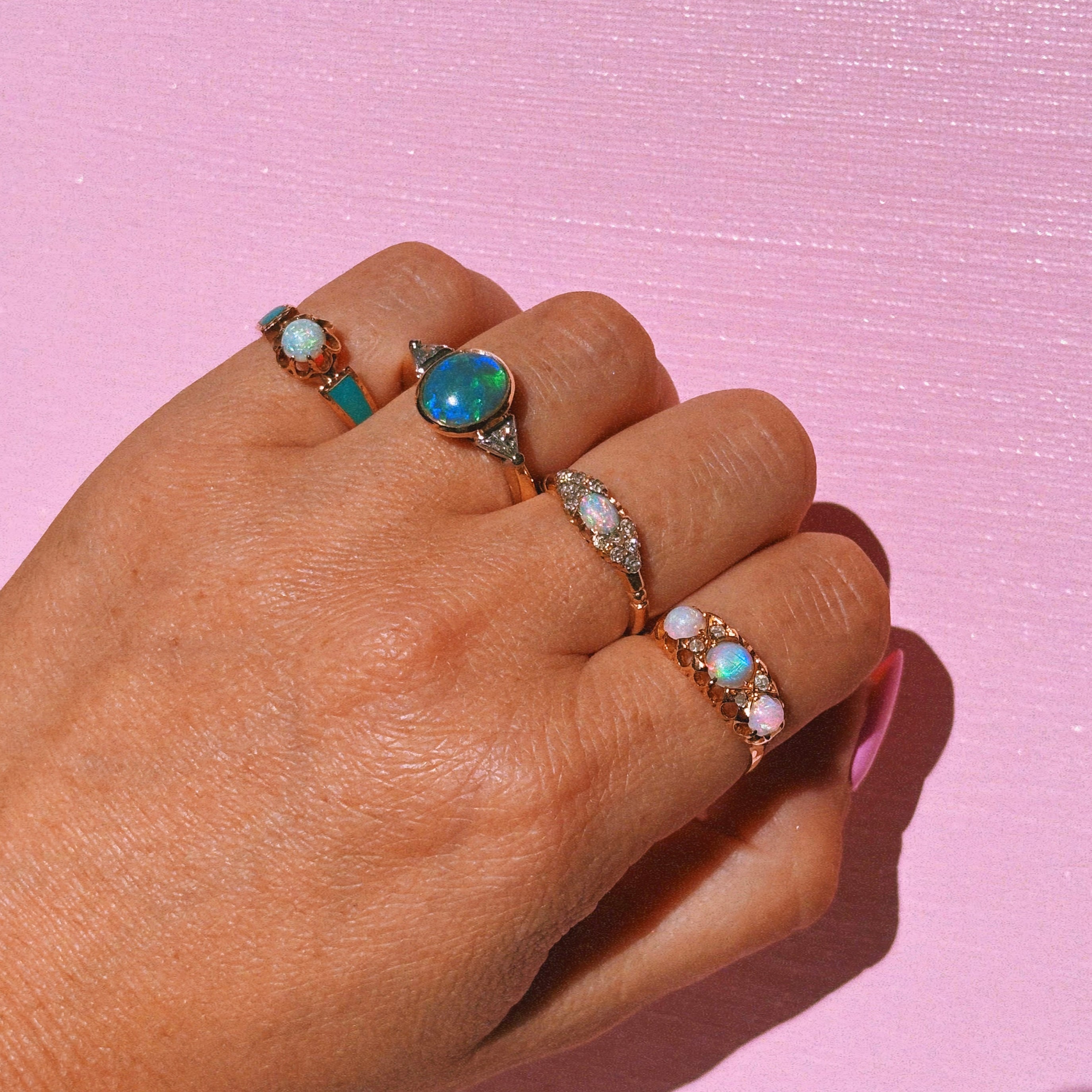 18ct gold opal and diamond seven stone ring