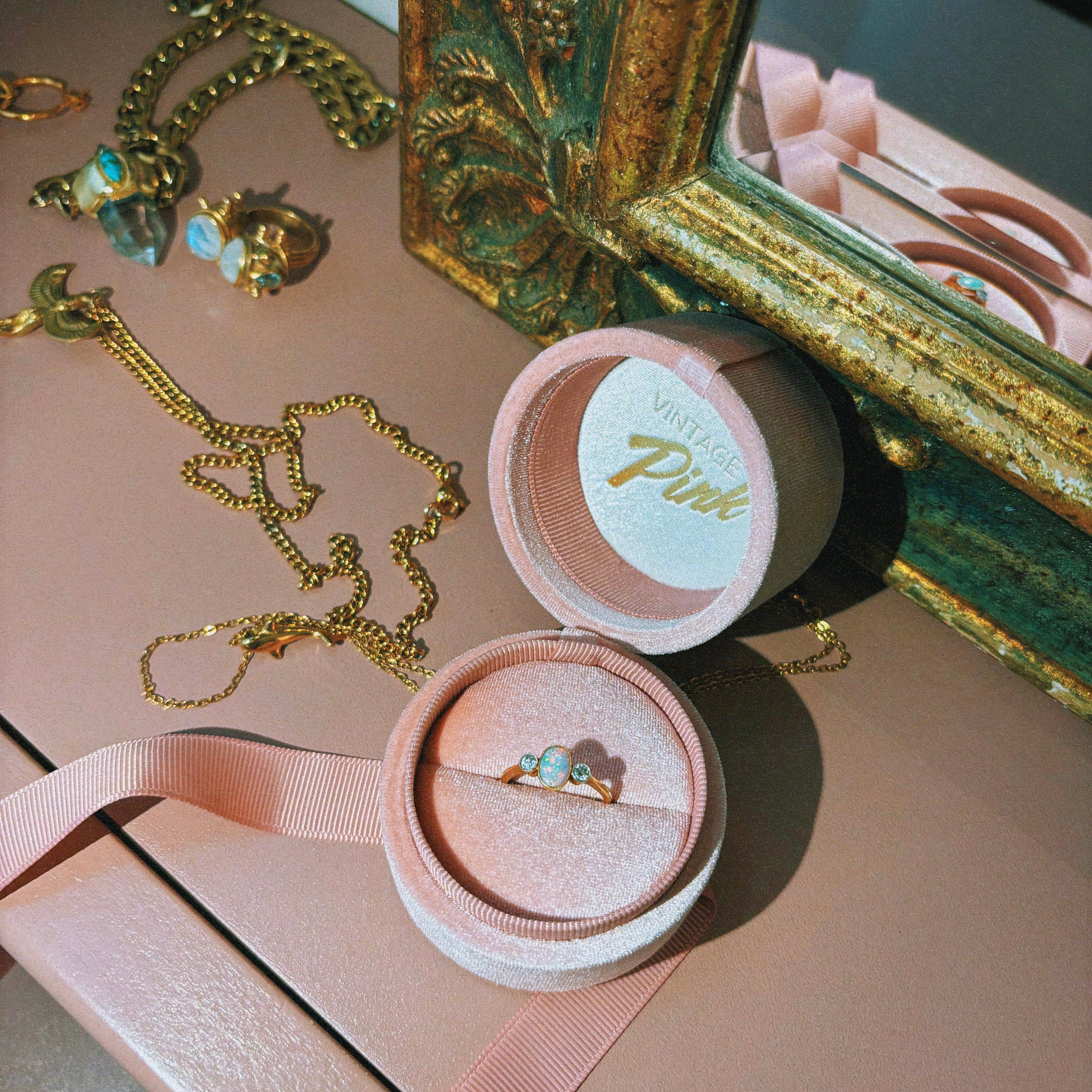 18ct gold Victorian bezel set opal and diamond ring