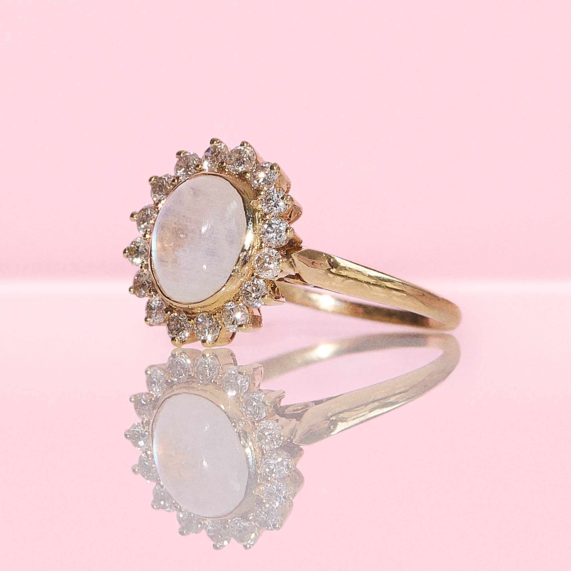 18ct gold moonstone and diamond cluster ring