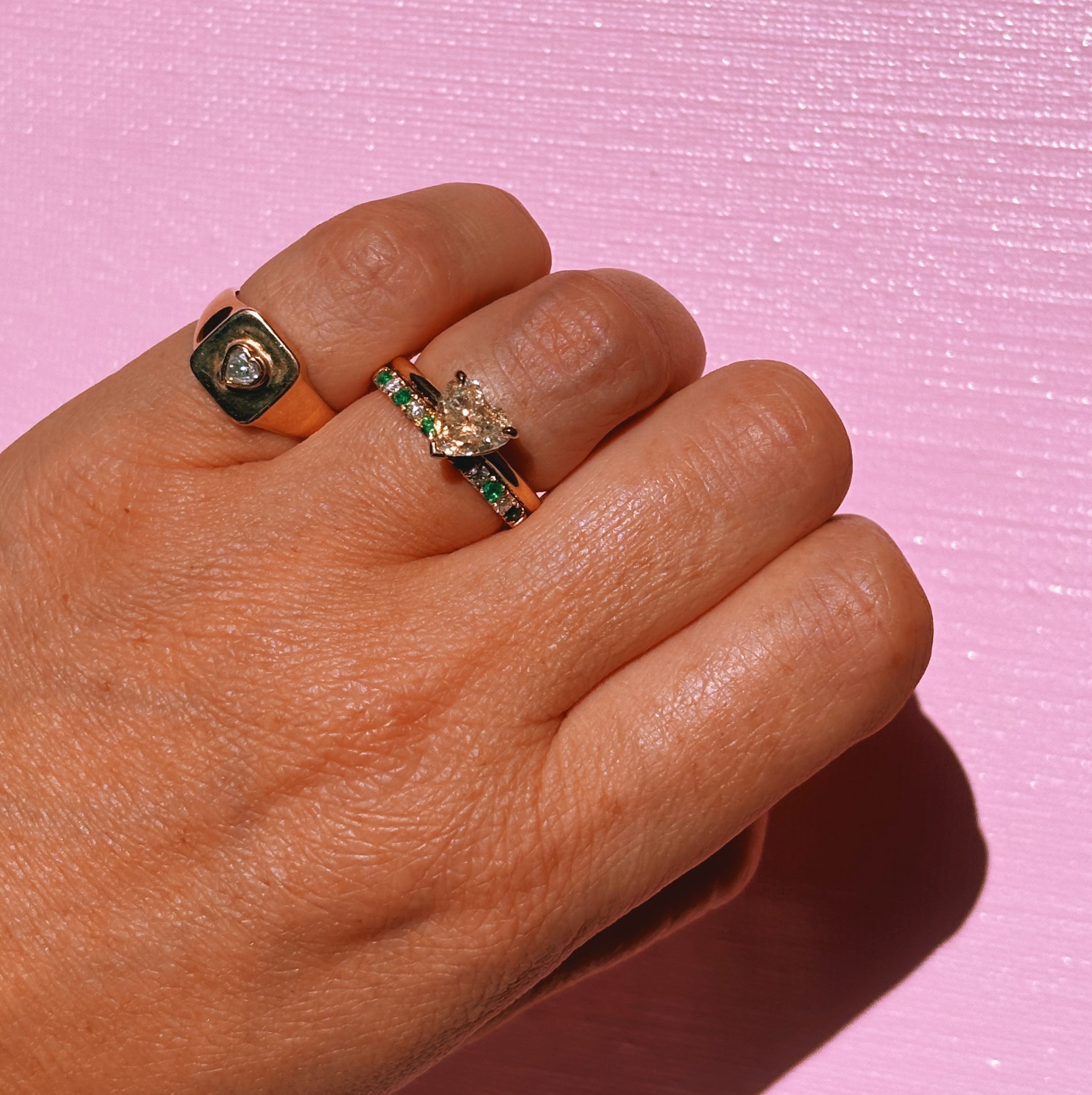 18ct yellow gold emerald and diamond half eternity ring