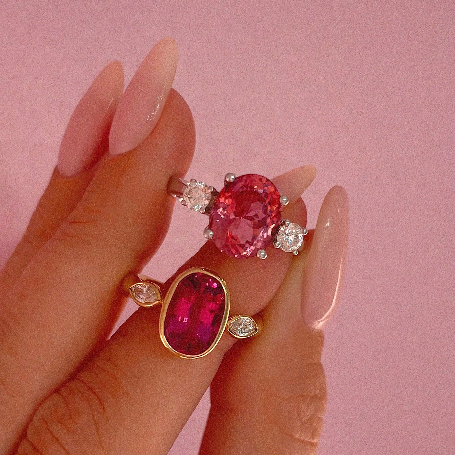 18ct gold pink tourmaline and diamond ring