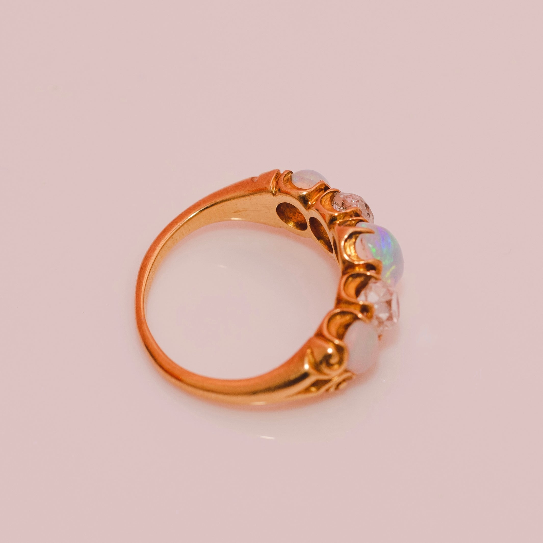 18ct gold opal and diamond five stone ring