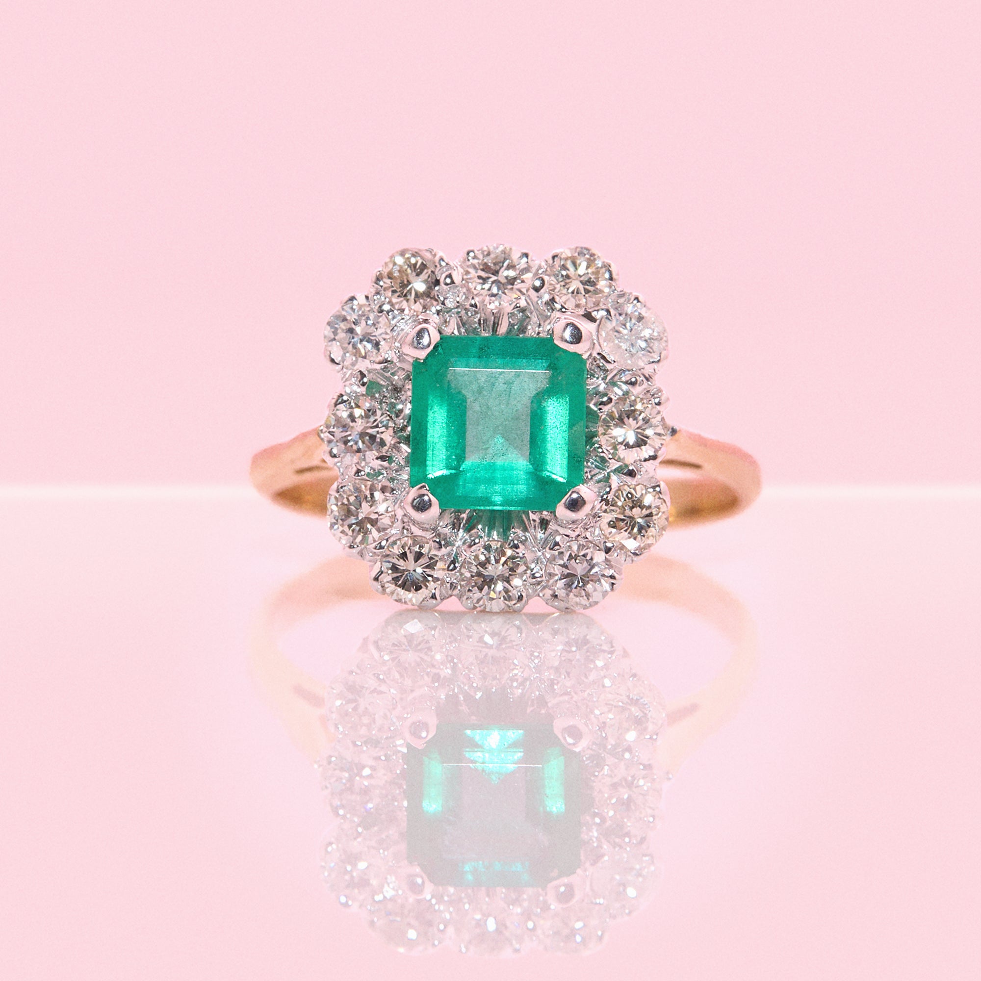 18ct gold octagon emerald and diamond cluster ring (made to order)