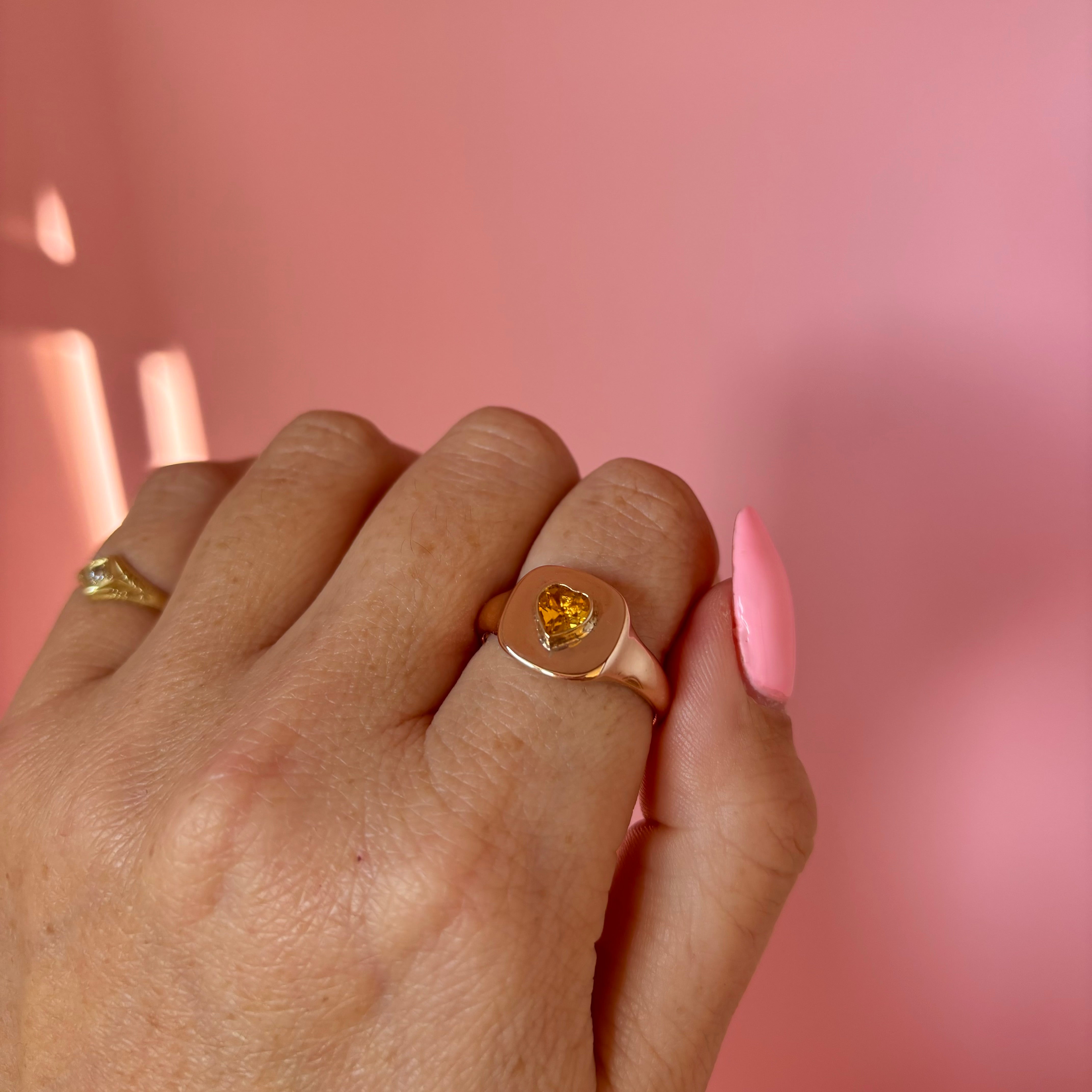 9ct gold heart shaped citrine signet ring from 1983