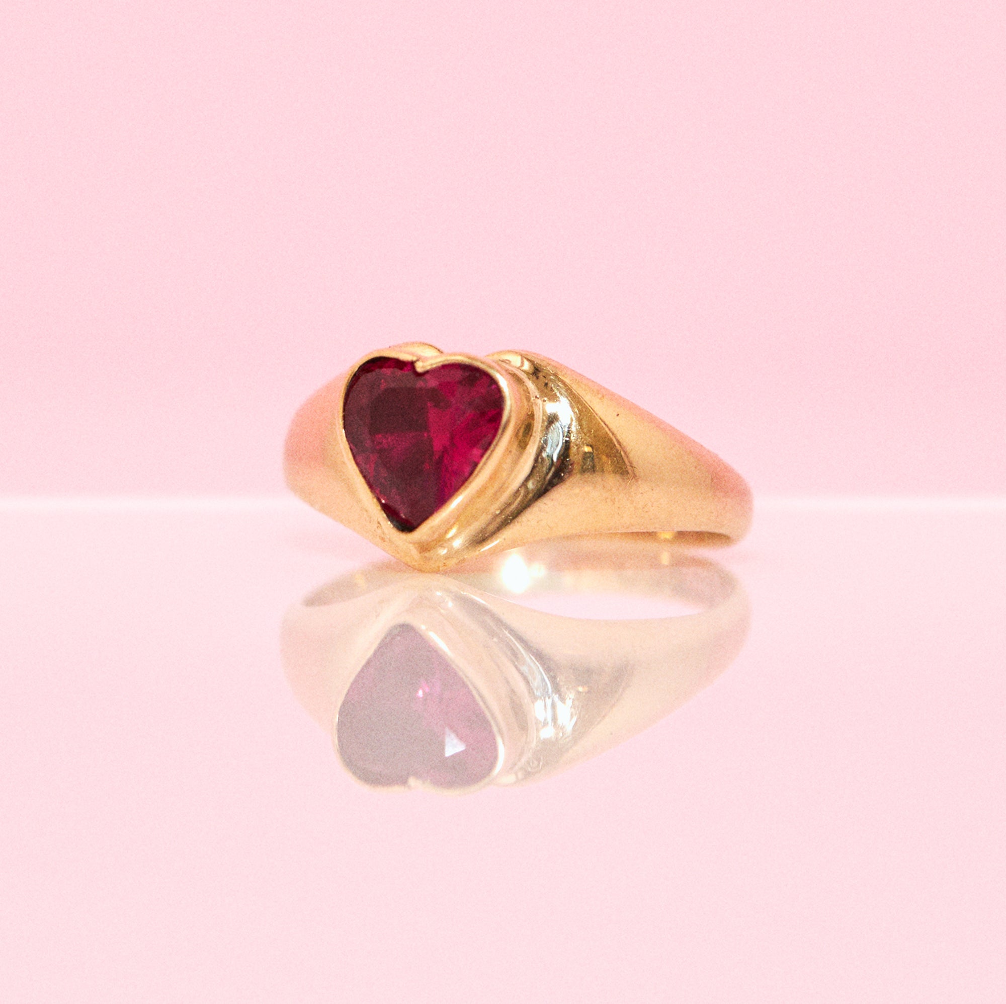 9ct gold heart-shaped ruby vintage signet ring (made to order)