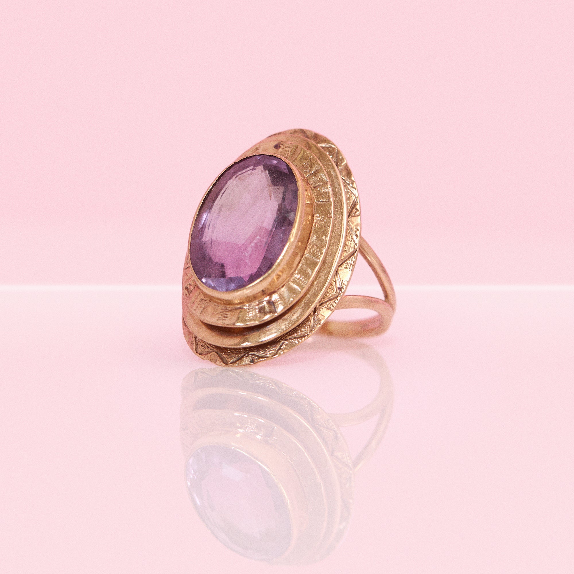 9ct gold bezel set oval amethyst ring