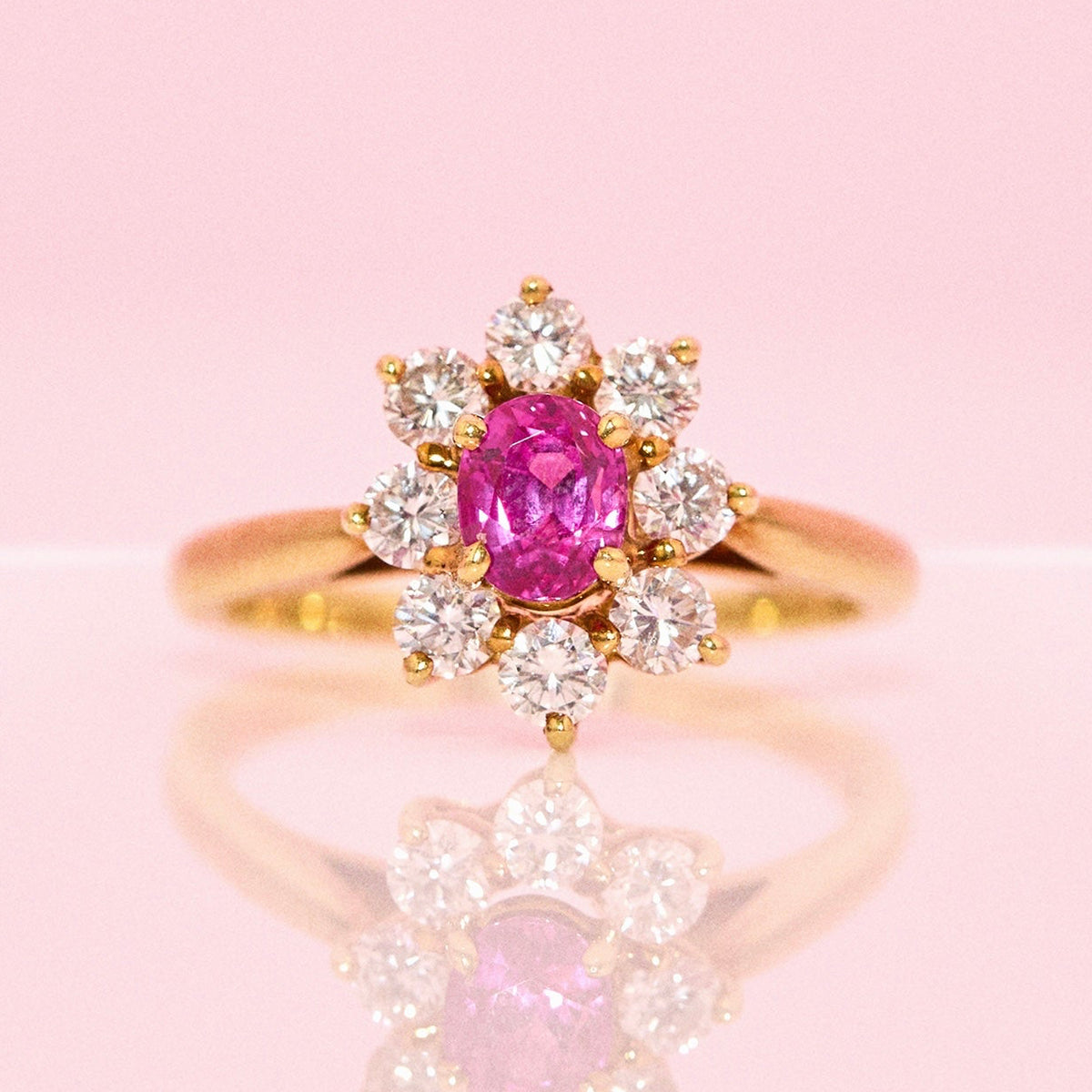18ct gold Tiffany and Co ruby and diamond cluster ring